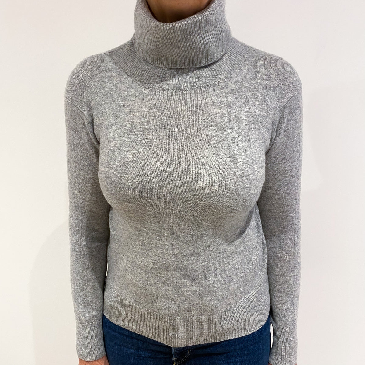 Smoke Grey Cashmere Loose Polo Neck Jumper Medium