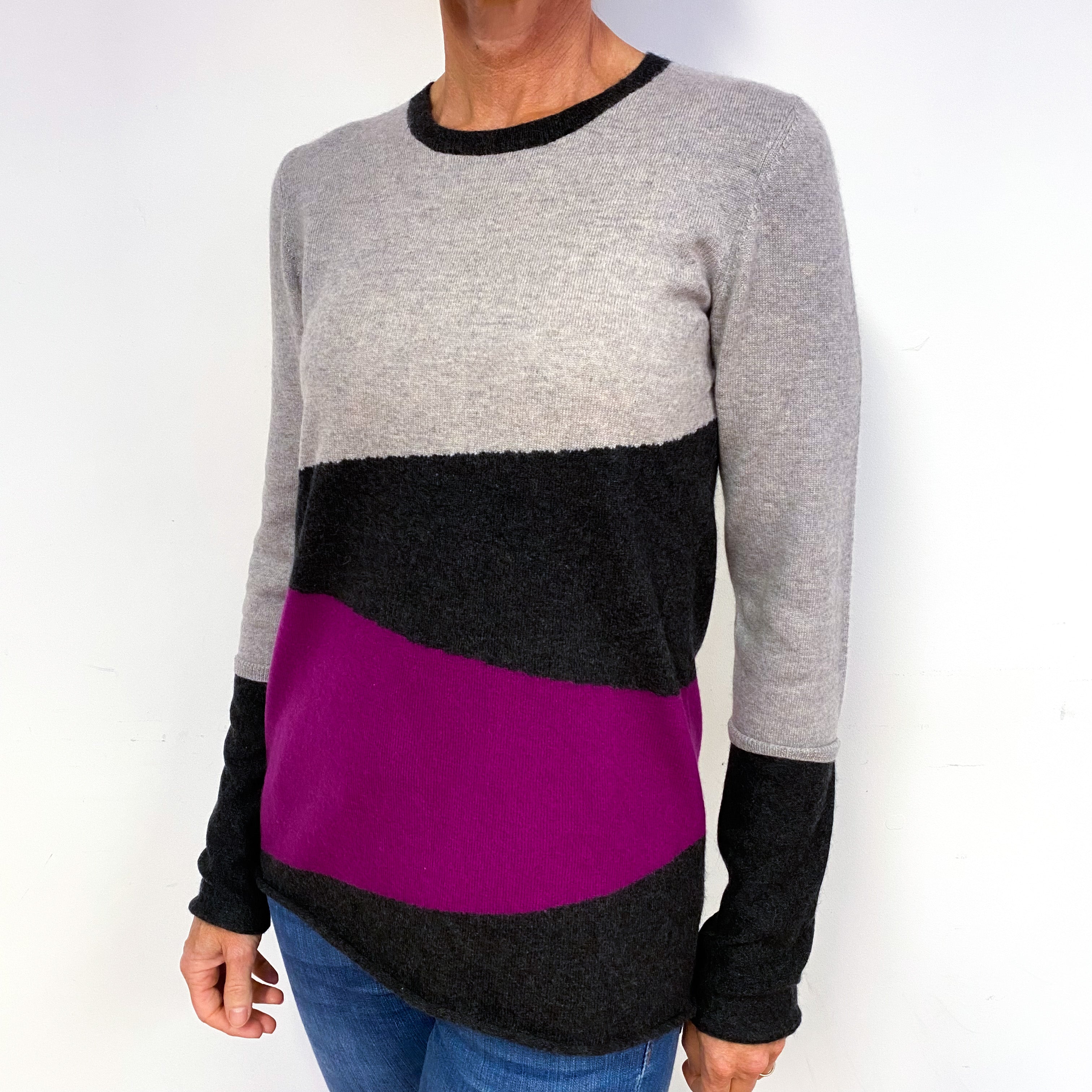Colour Block Cashmere Crew Neck Jumper Medium