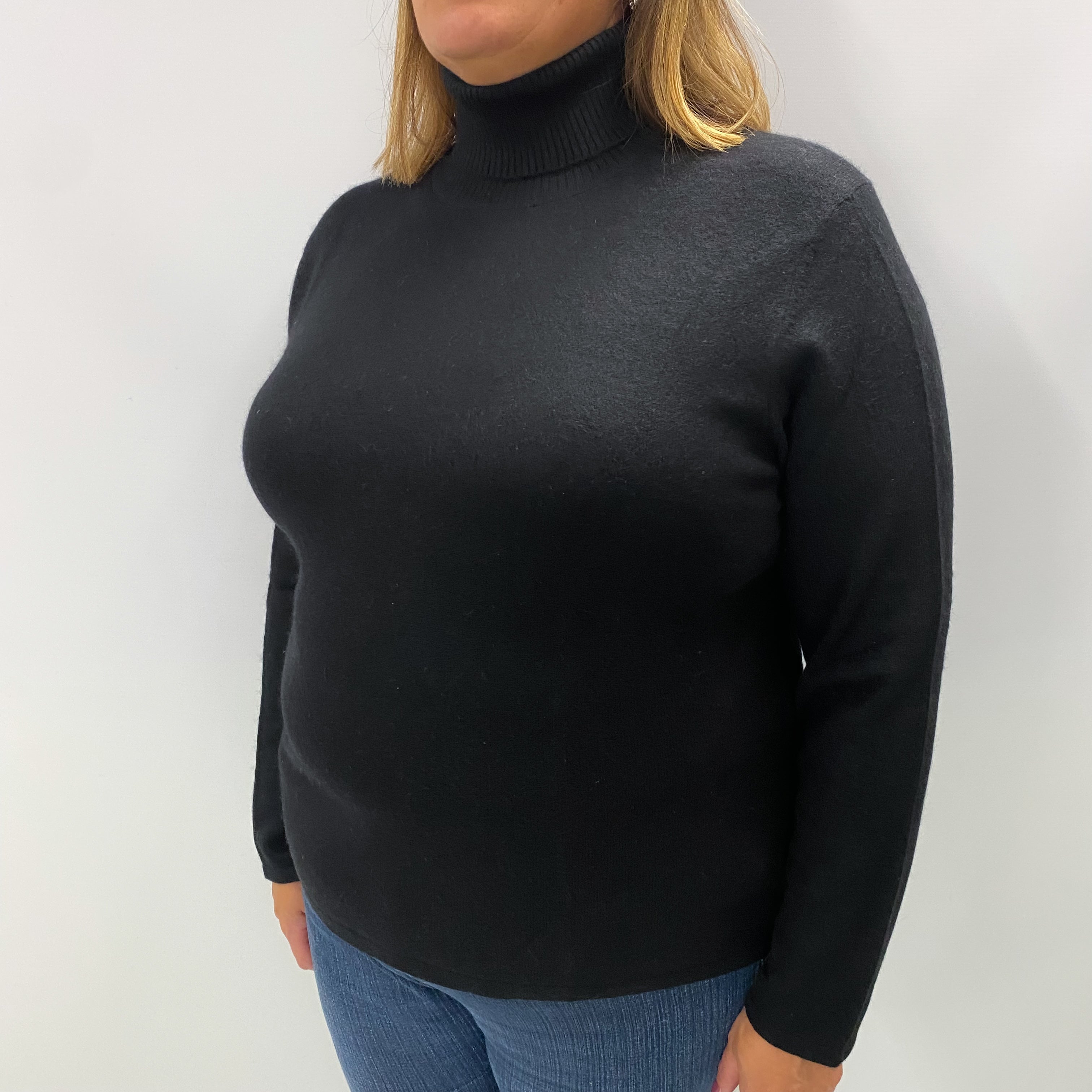 Black Cashmere Polo Neck Jumper Extra Large