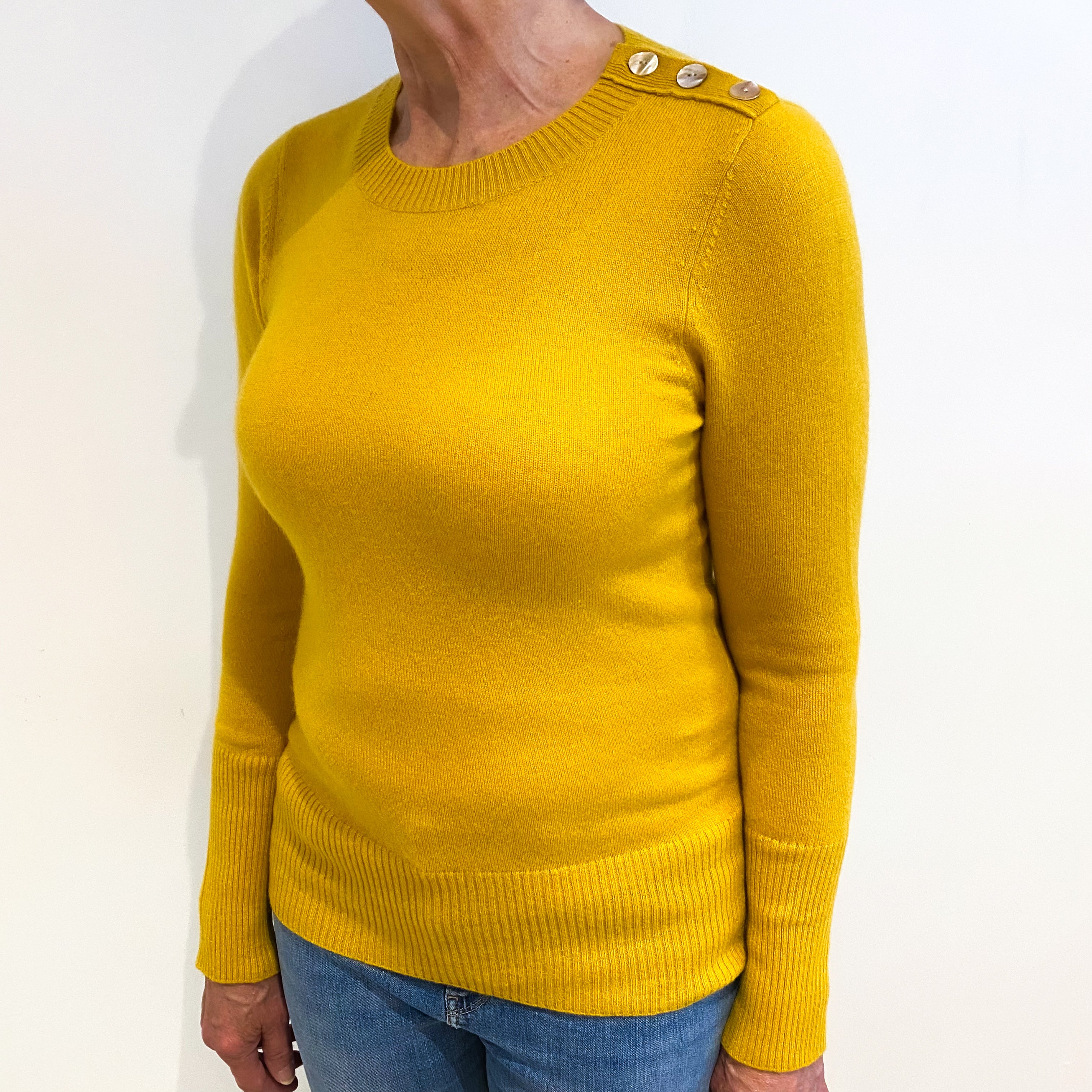 Mustard Yellow Cashmere Crew Neck Jumper Medium