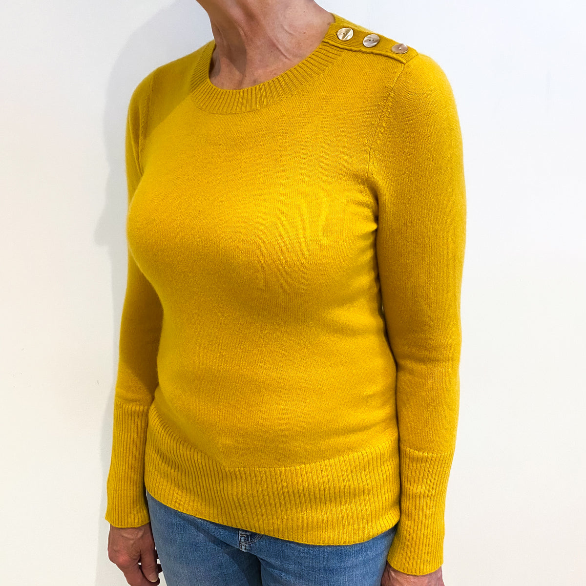 Mustard Yellow Cashmere Crew Neck Jumper Medium