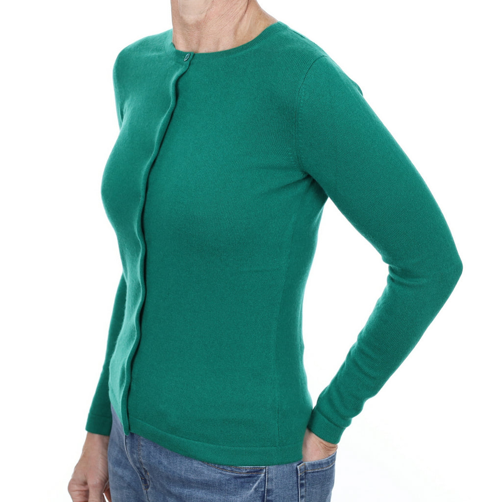 New Emerald Green Cashmere Crew Neck Cardigan Small