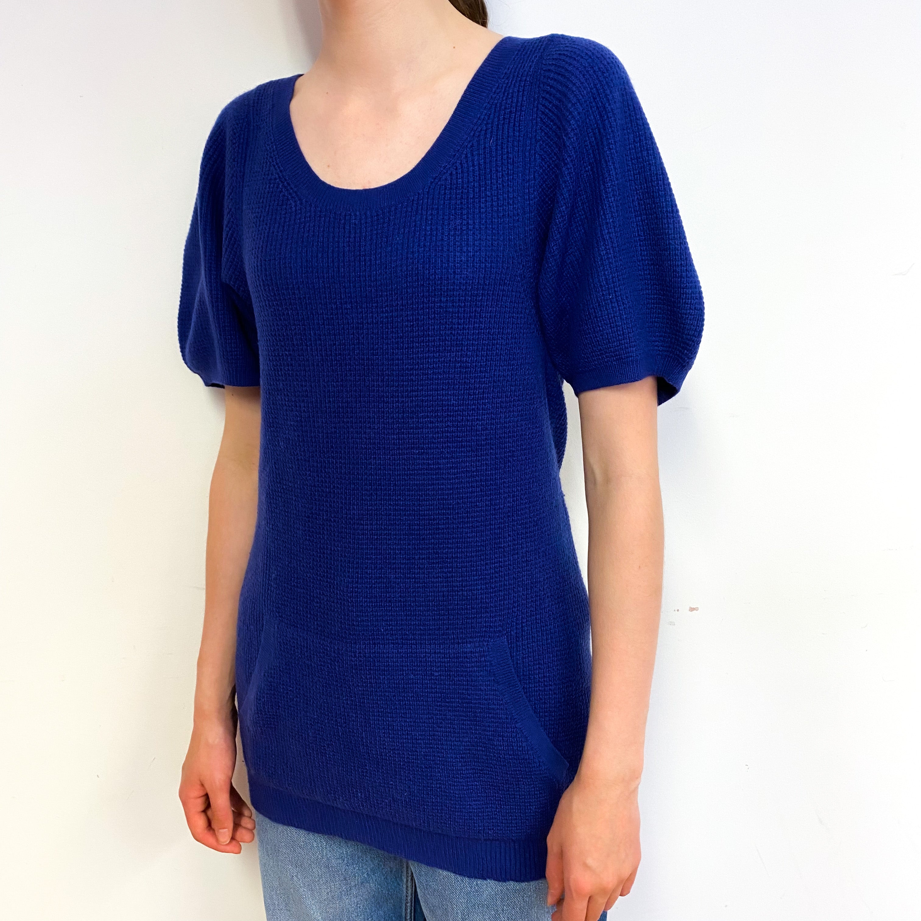 Indigo Blue Cashmere Short Sleeve Tunic with Pocket Extra Small