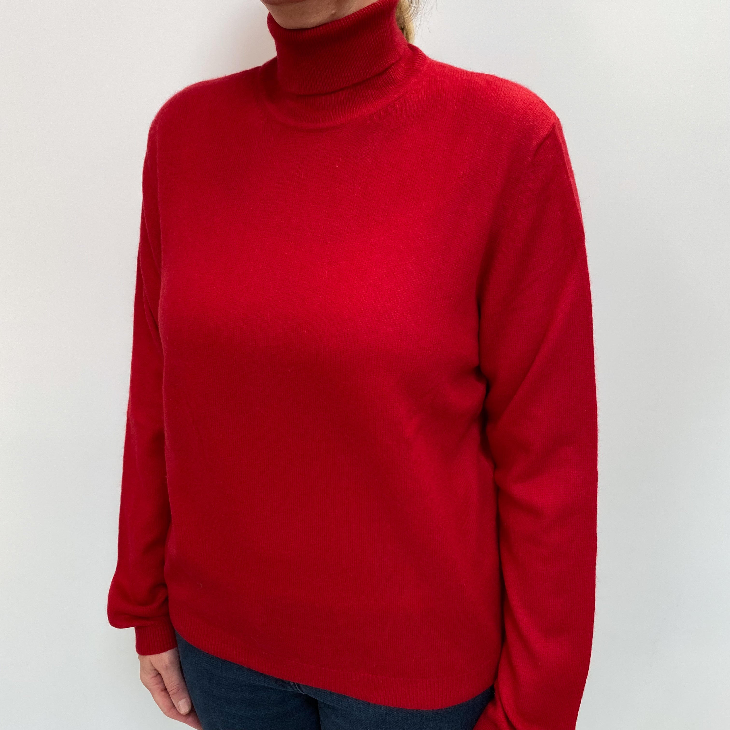 Post Box Red Cashmere Polo Neck Jumper Large