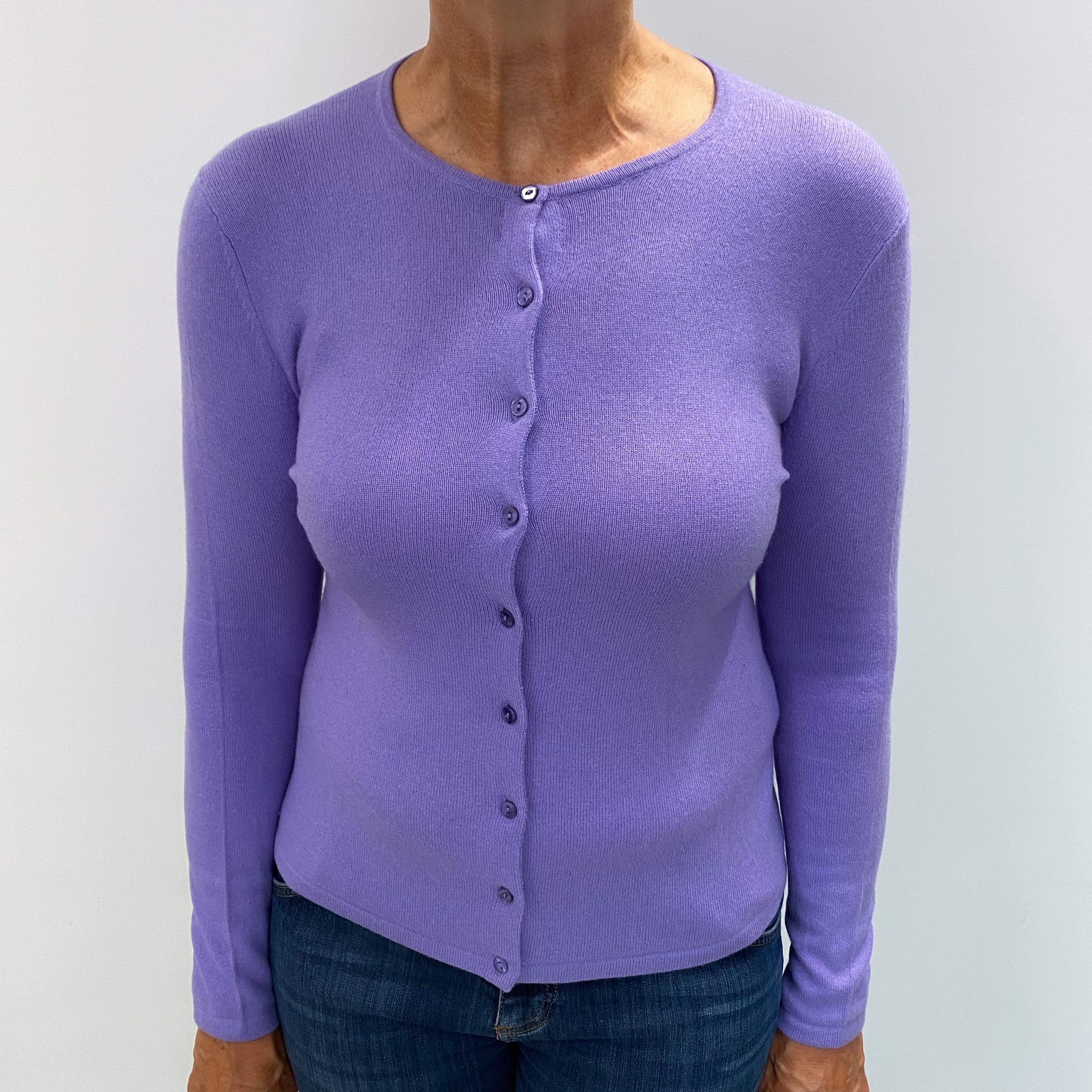 Lavender Purple Cashmere Crew Neck Cardigan Medium