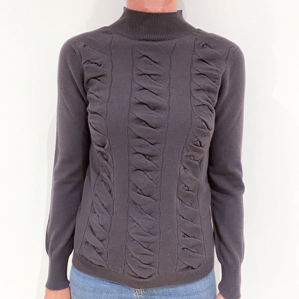 New Scottish Purple Slate Cashmere Turtleneck  Cardigan Small