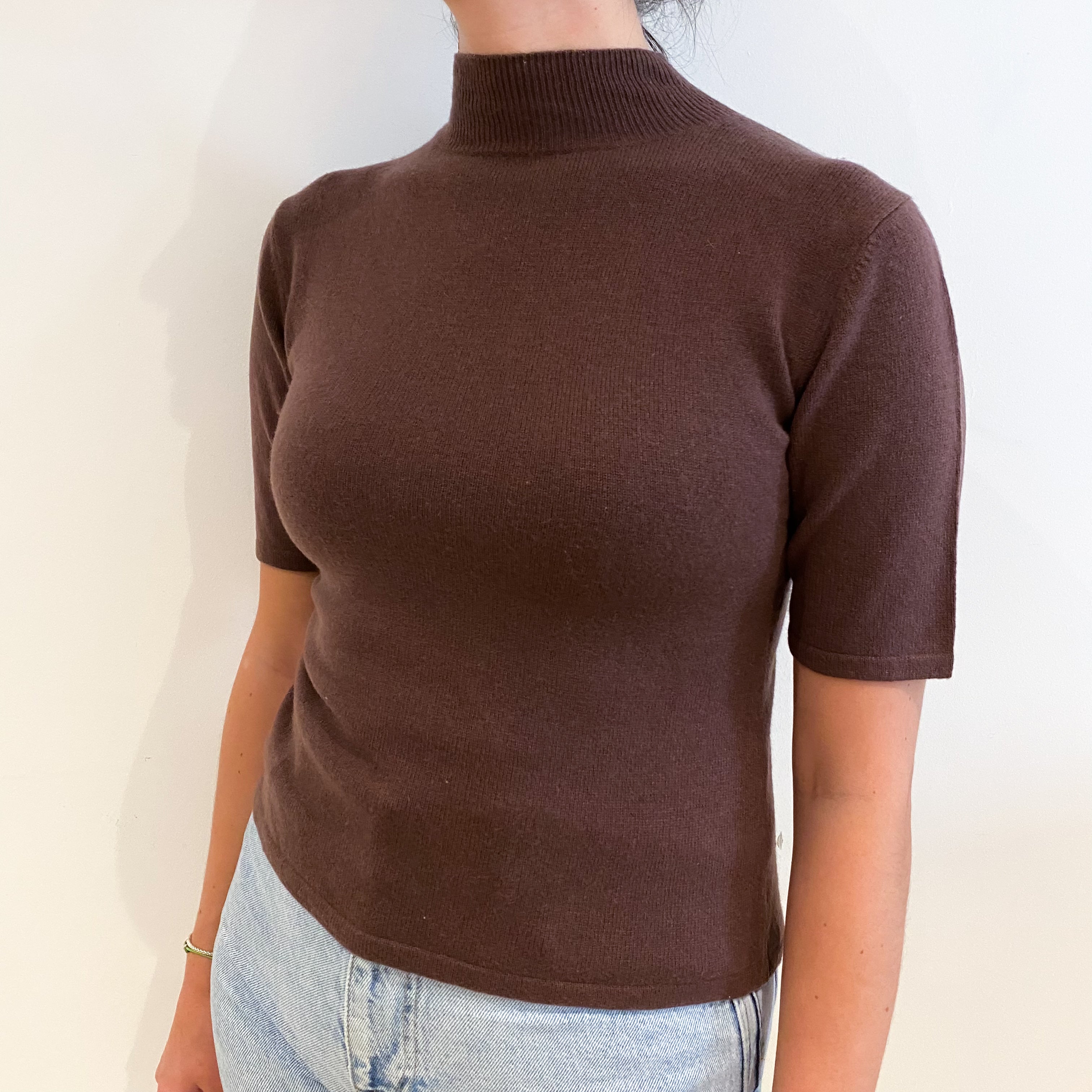 Saddle Brown Cashmere Turtle Neck Short Sleeved Jumper Small