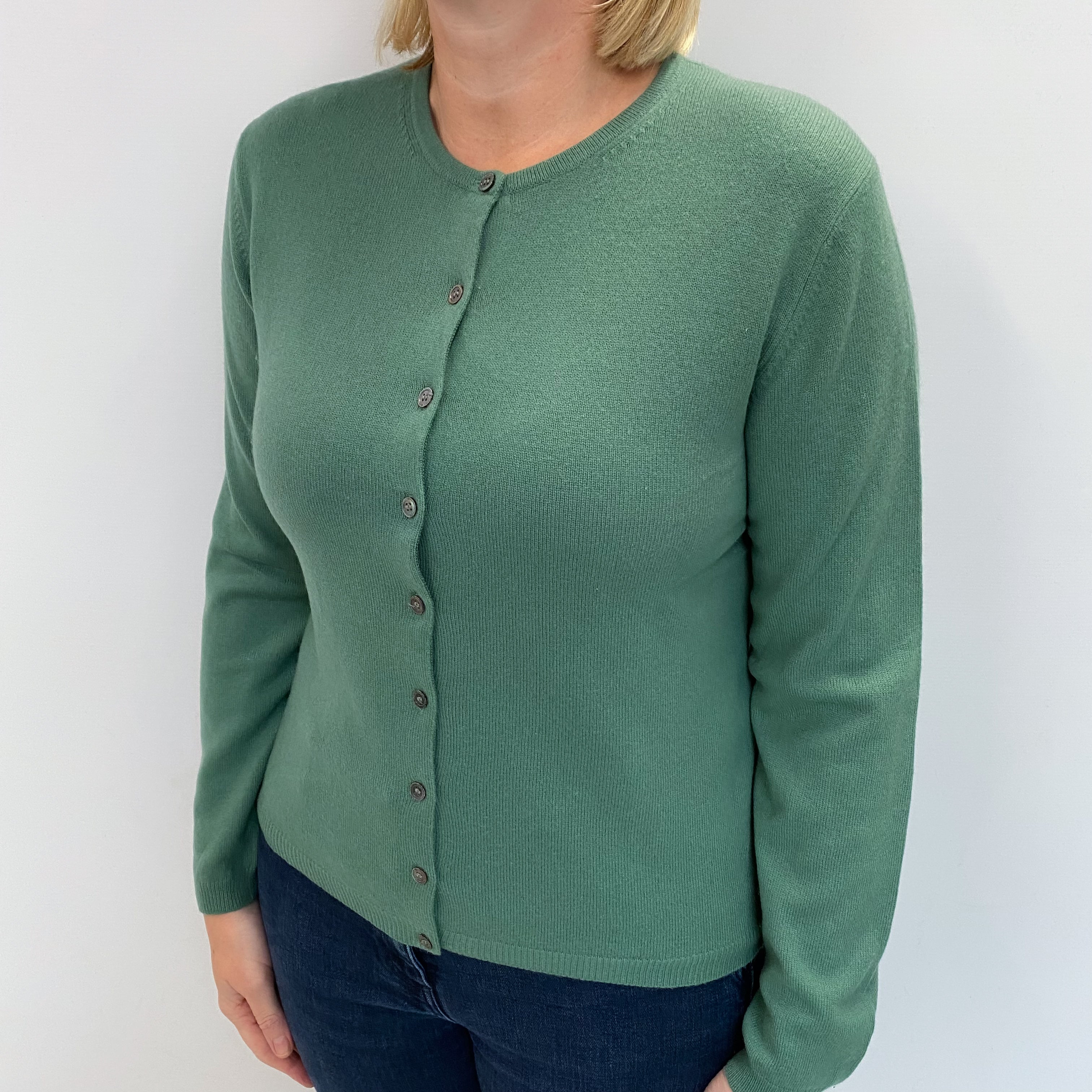 Sea Green Cashmere Crew Neck Cardigan Large