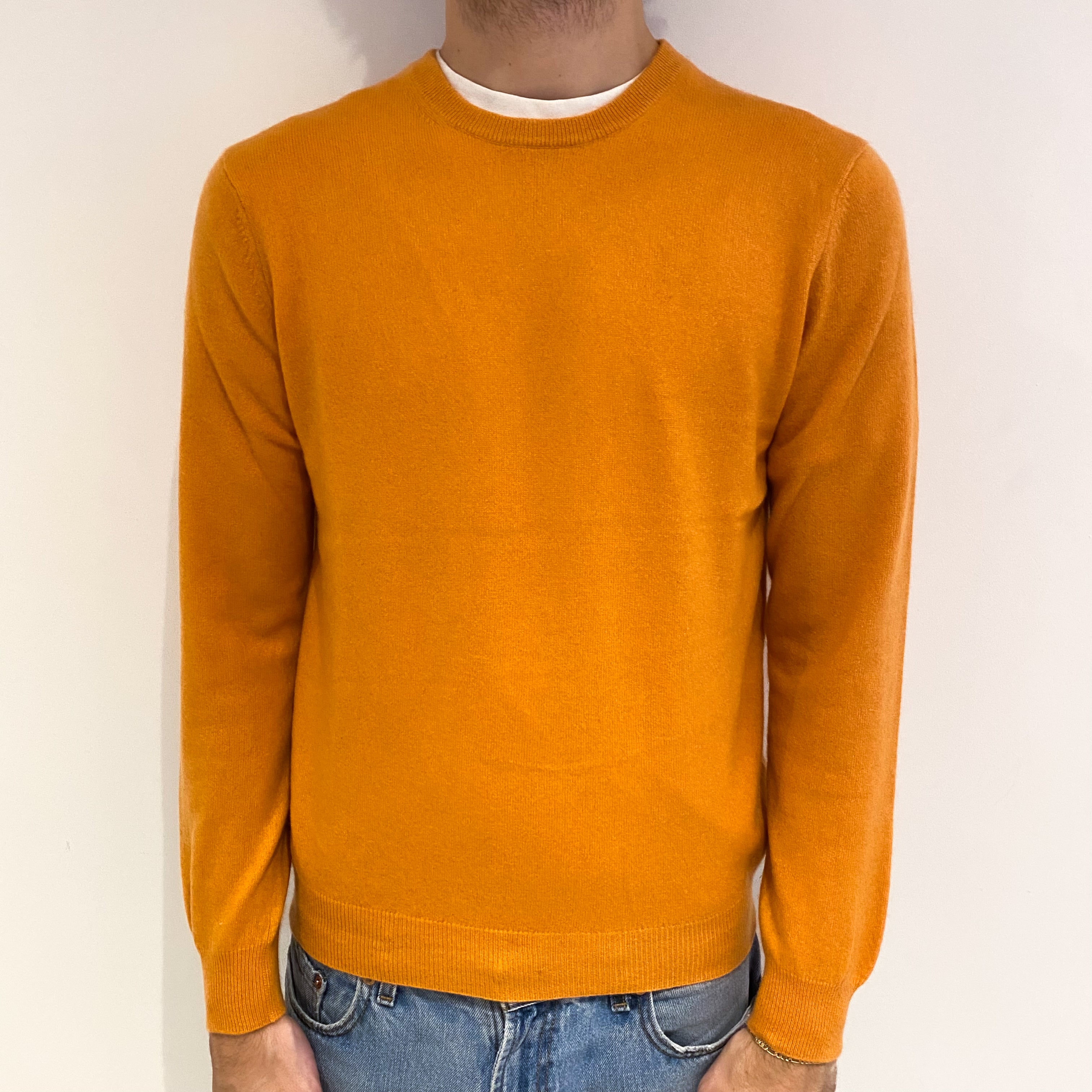 Men's Tangerine Orange Cashmere Crew Neck Jumper Medium