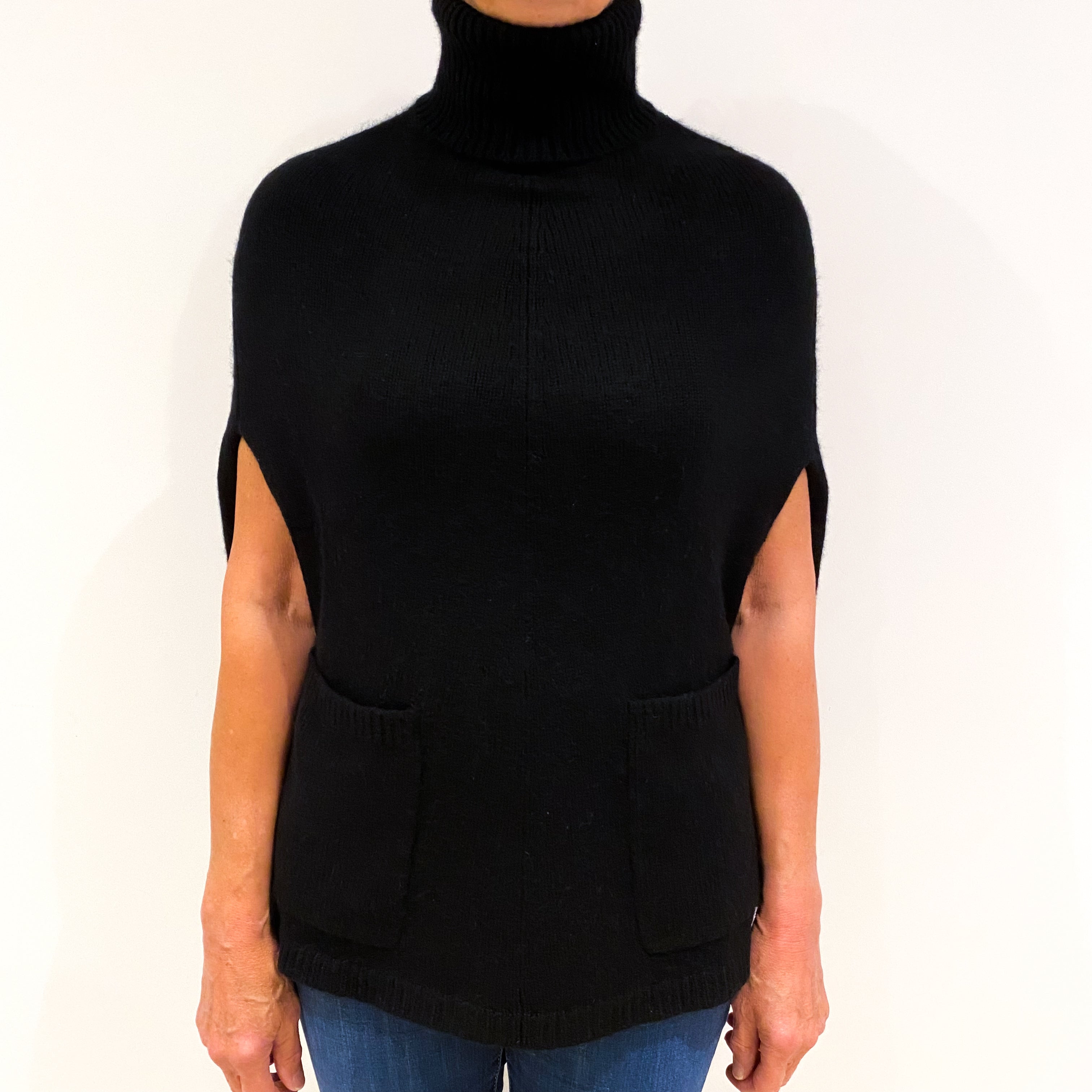 Joseph Black Short Sleeved Polo Neck Tunic Jumper Medium