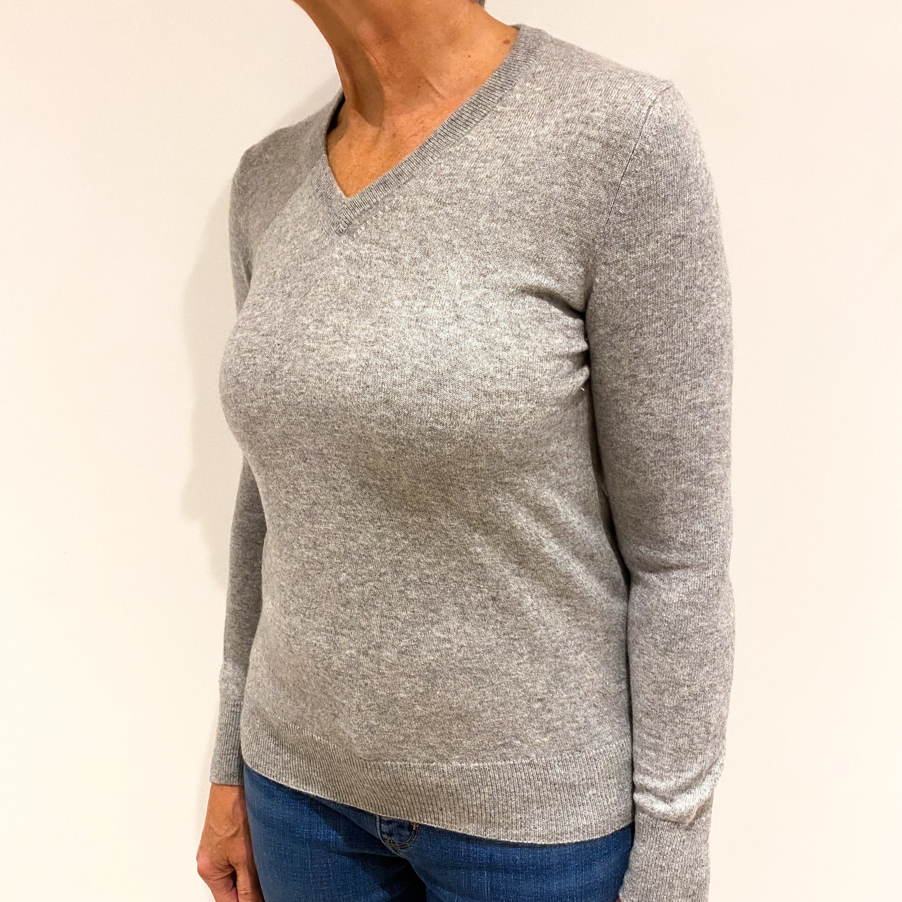 Smoke Grey Cashmere V Neck Jumper Medium