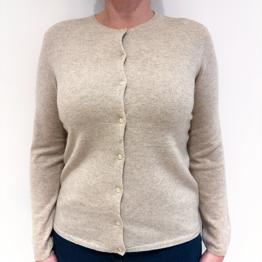 Fawn Beige Cashmere Crew Neck Cardigan Large