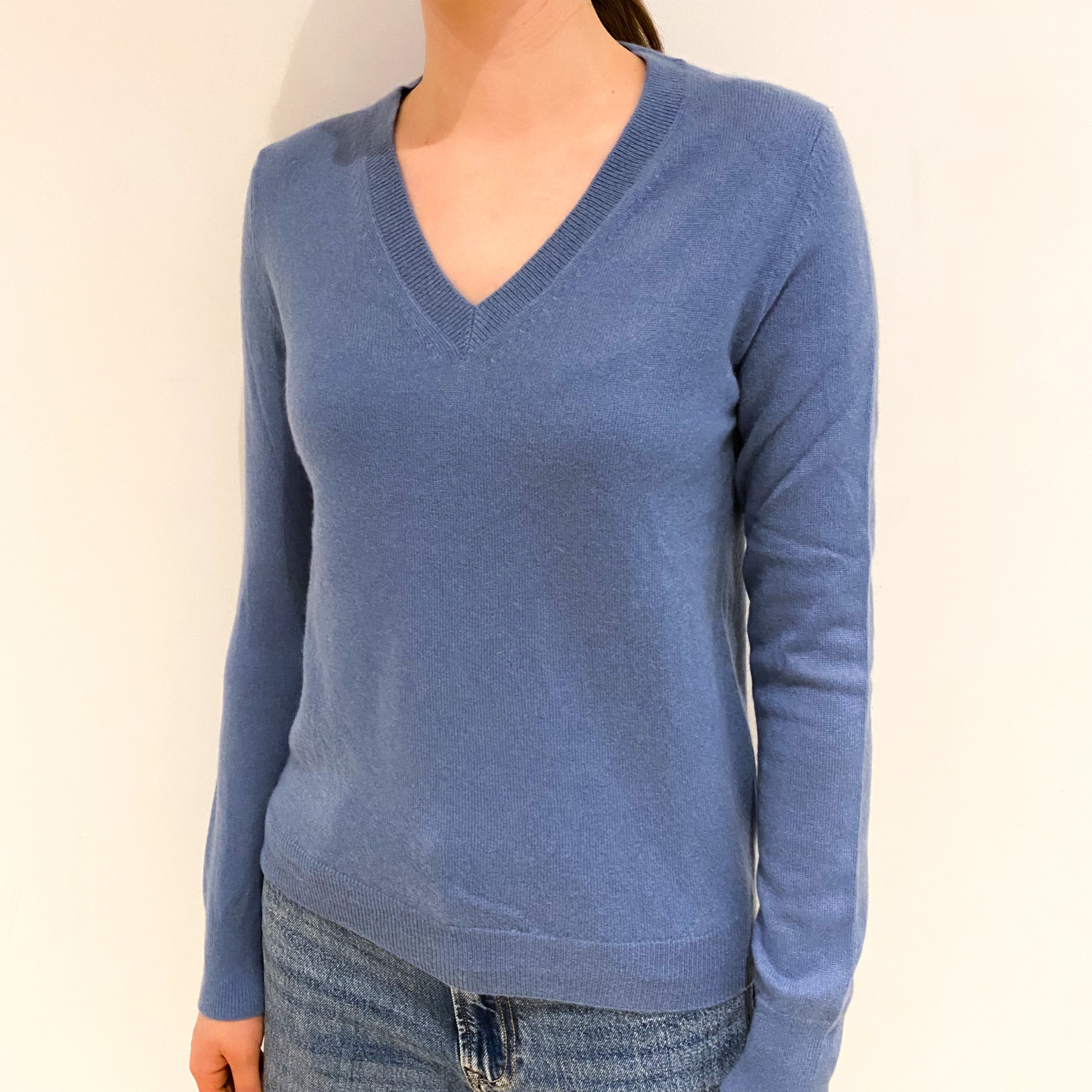 Sky Blue Cashmere V Neck Jumper Extra Small