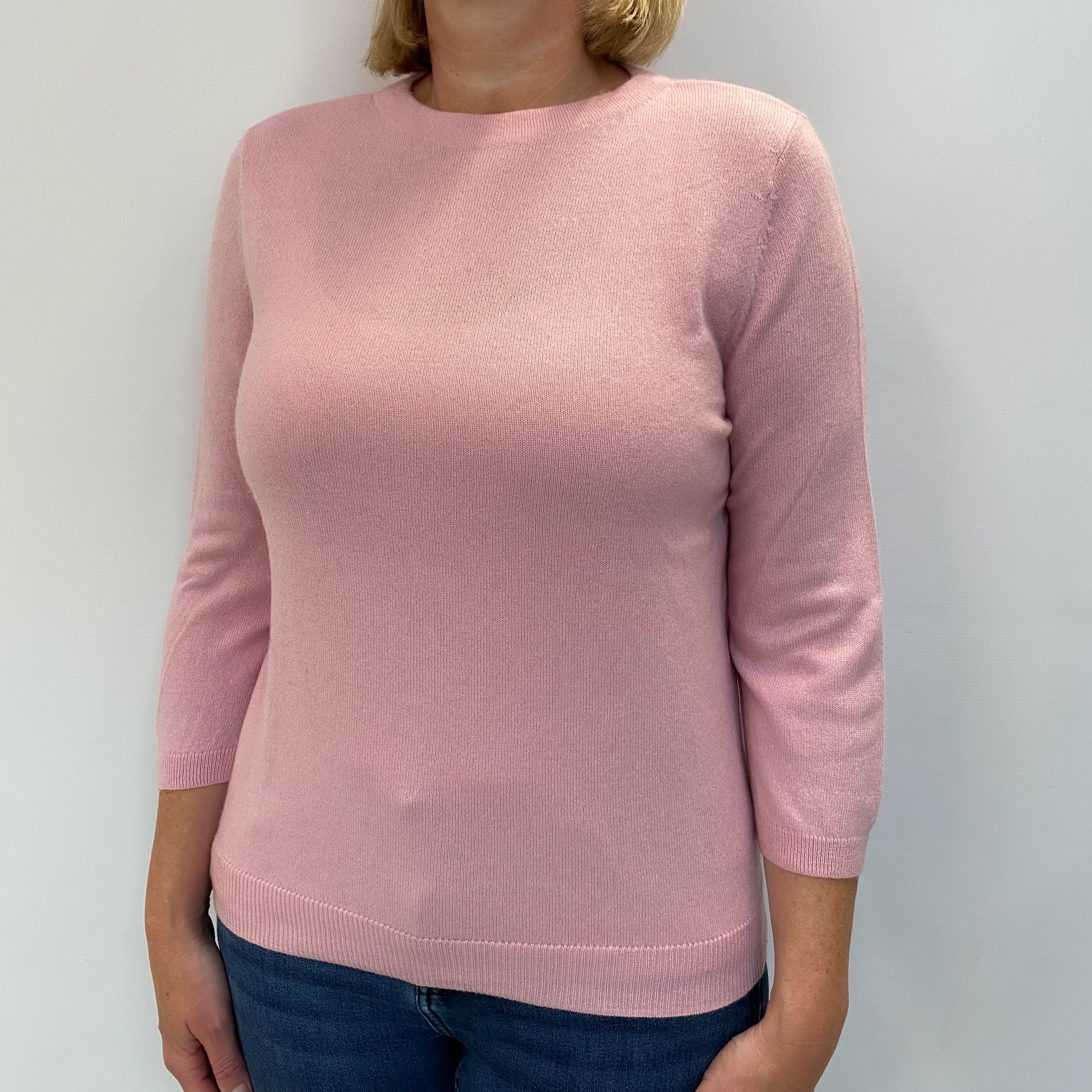 Blush Pink Cashmere Crew Neck Jumper Large