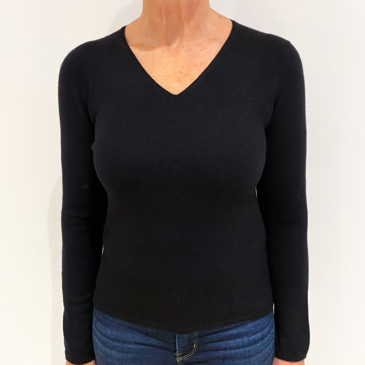 Black Cashmere V Neck Jumper Medium