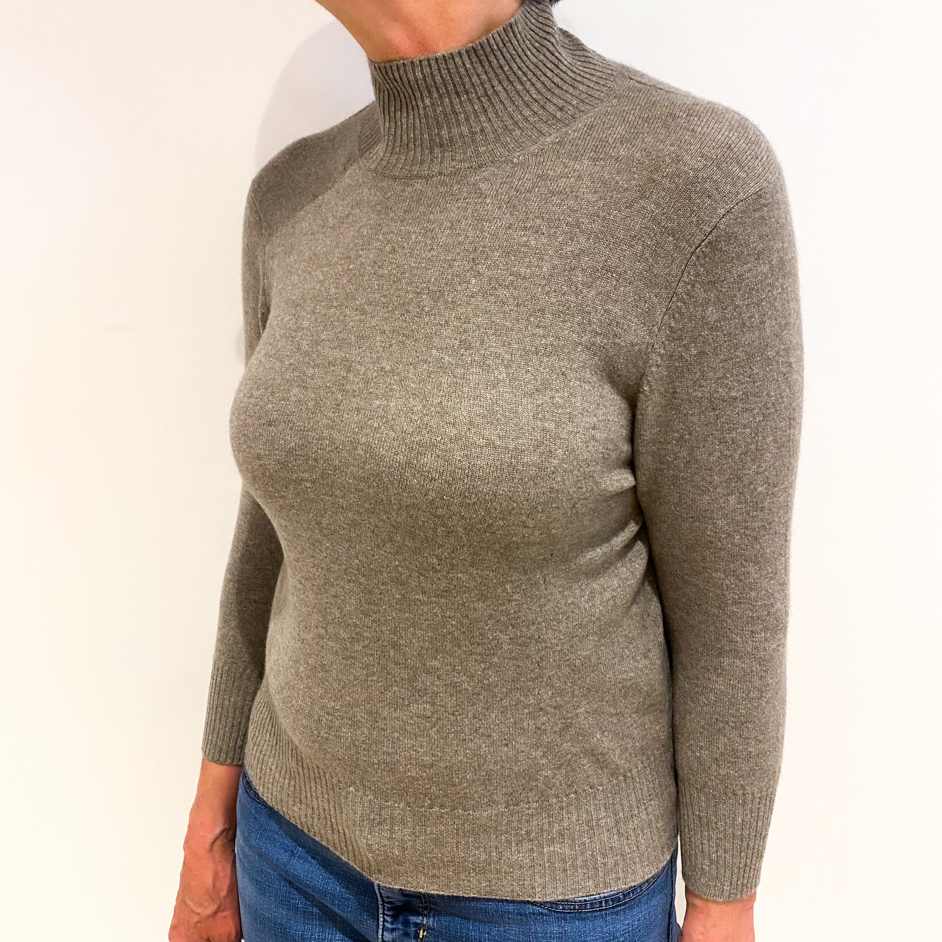 Mocha Brown Cashmere Turtle Neck Jumper Medium