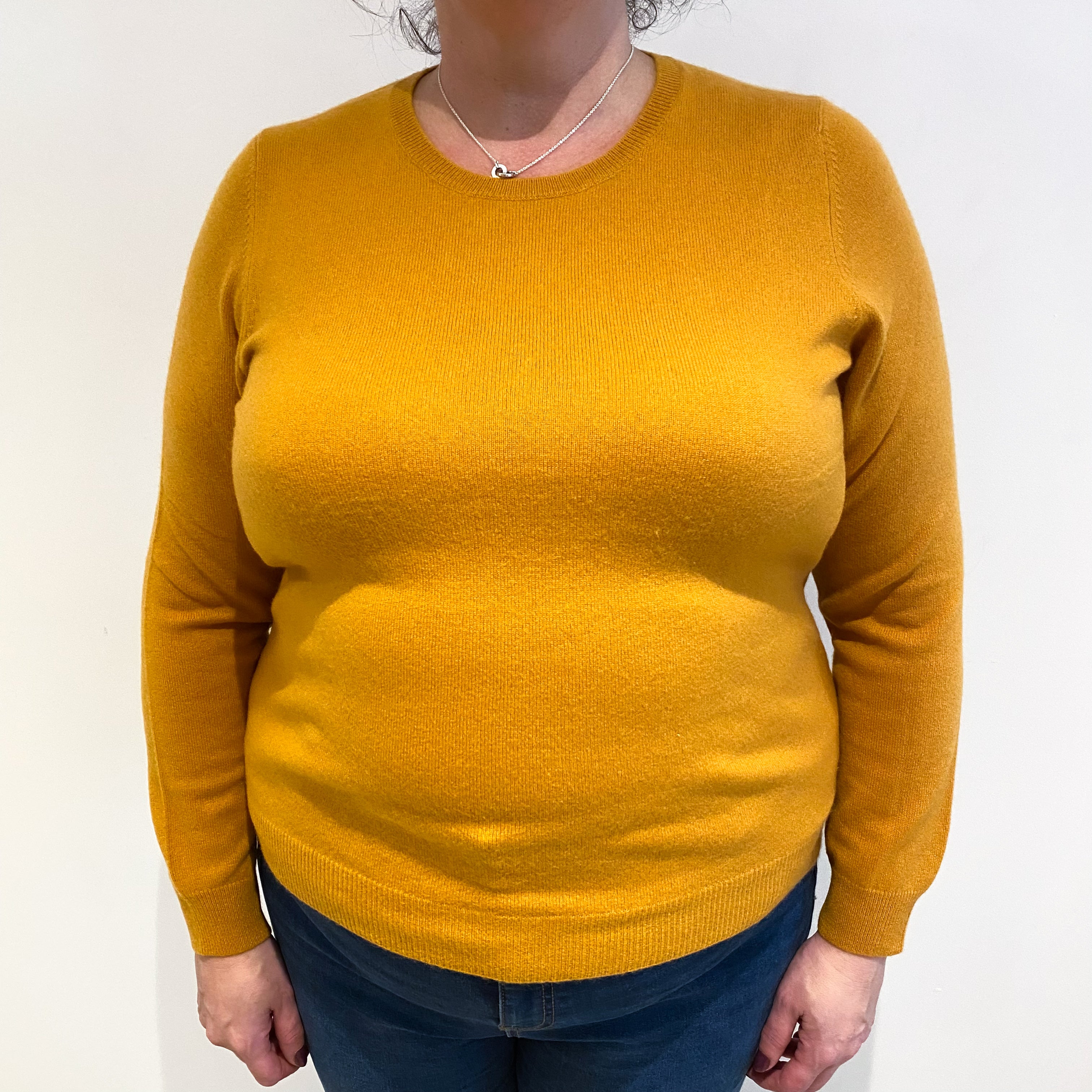 Amber Yellow Cashmere Crew Neck Jumper Extra Large