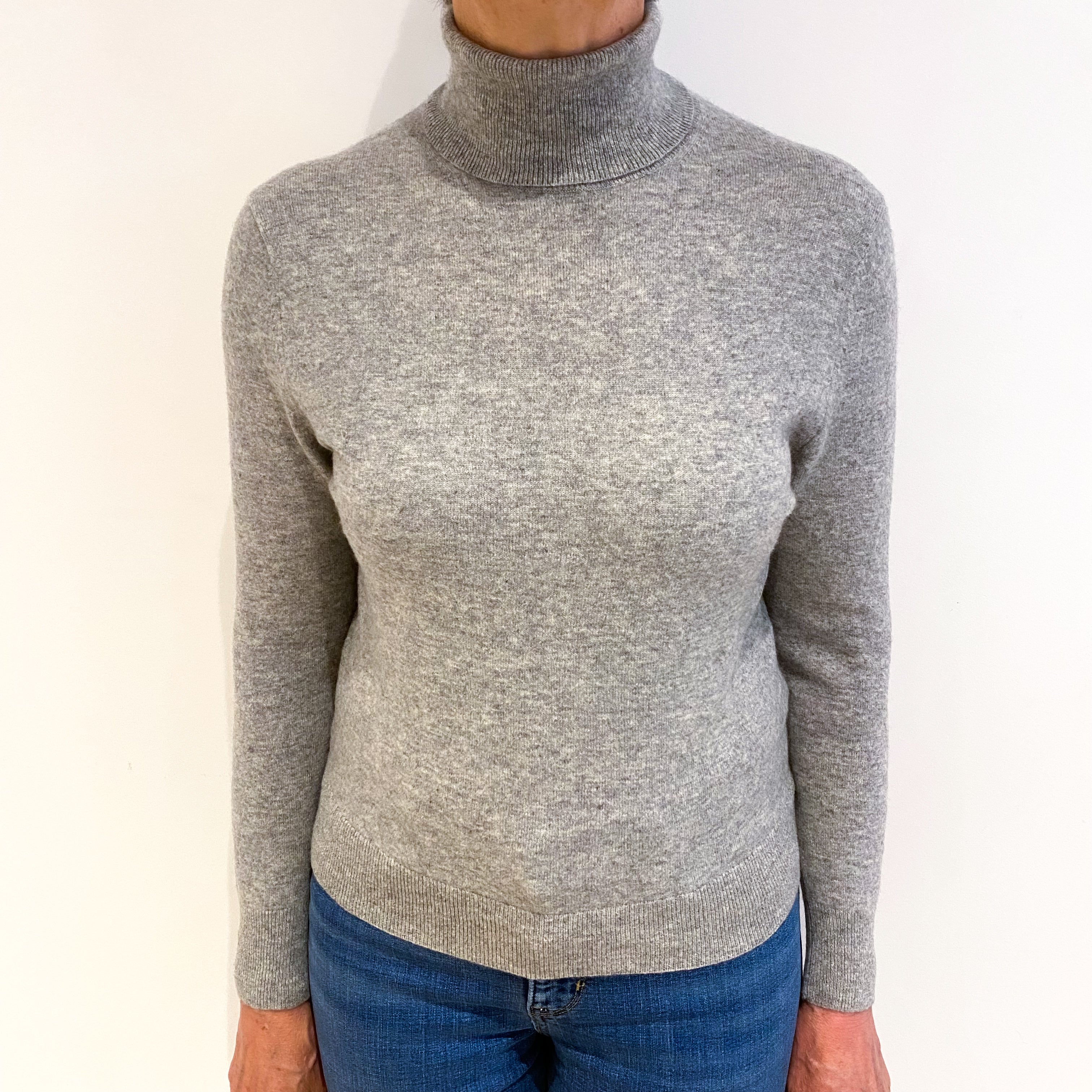 Smoke Grey Cashmere Polo Neck Jumper Medium