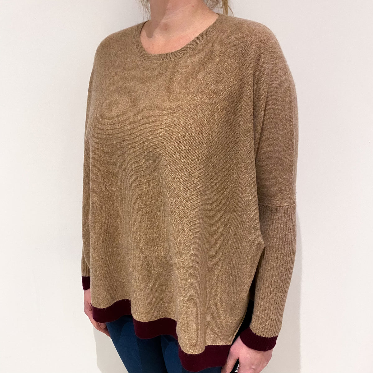 Not Shy Camel Super Slouchy Cashmere Crew Neck Jumper Large