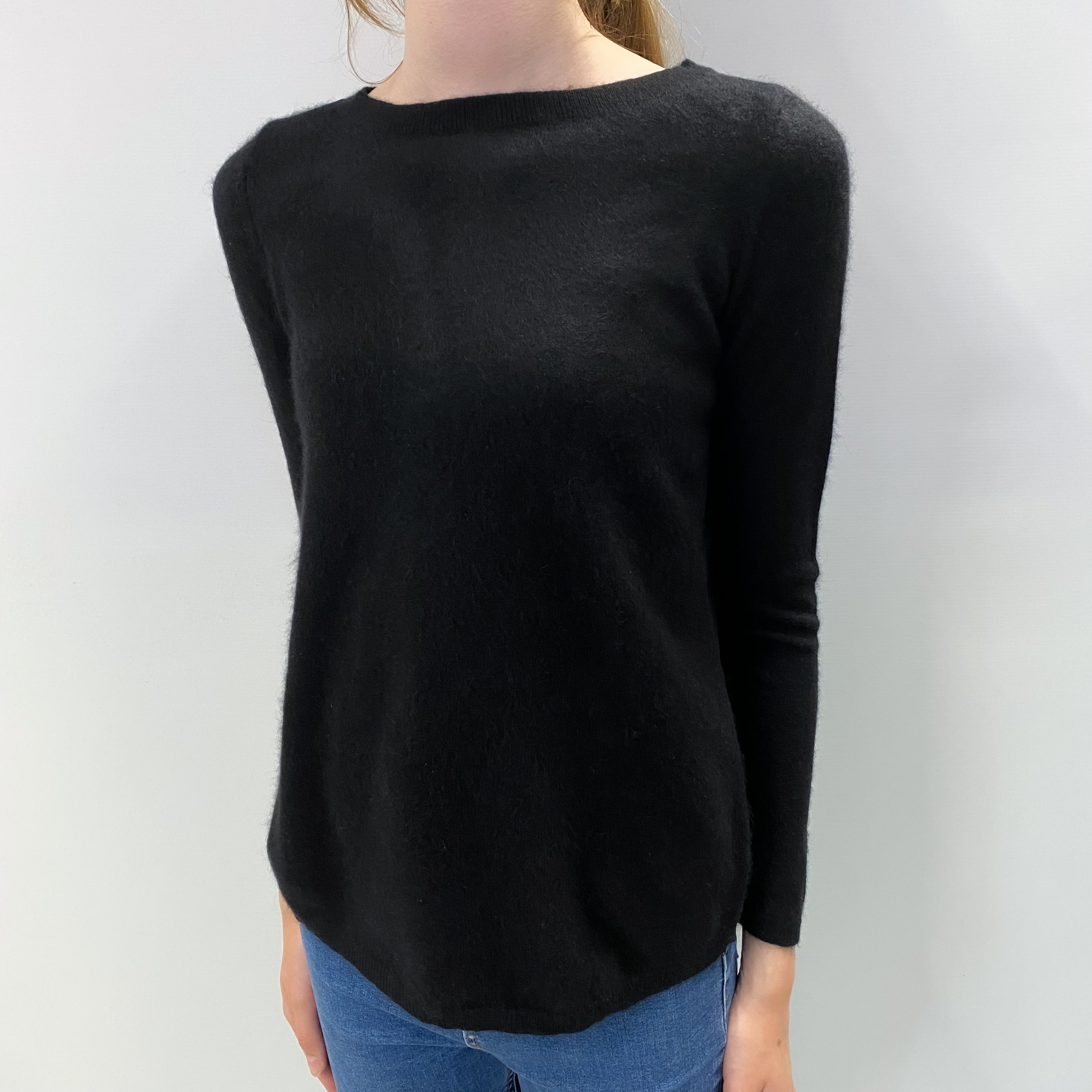 Black With Silk back Cashmere Crew Neck Jumper Extra Small