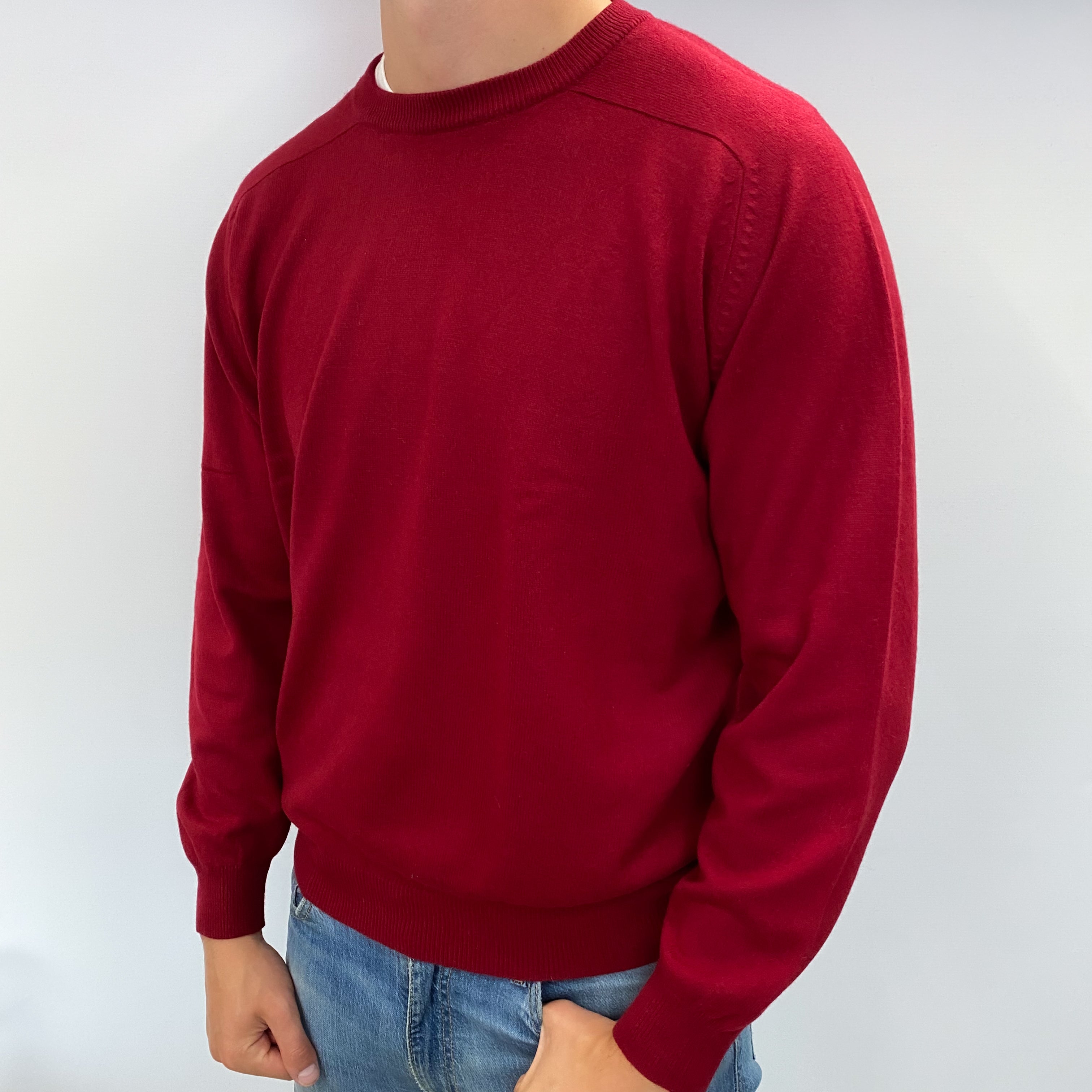 Men's Crimson Red Cashmere Crew Neck Jumper XXL