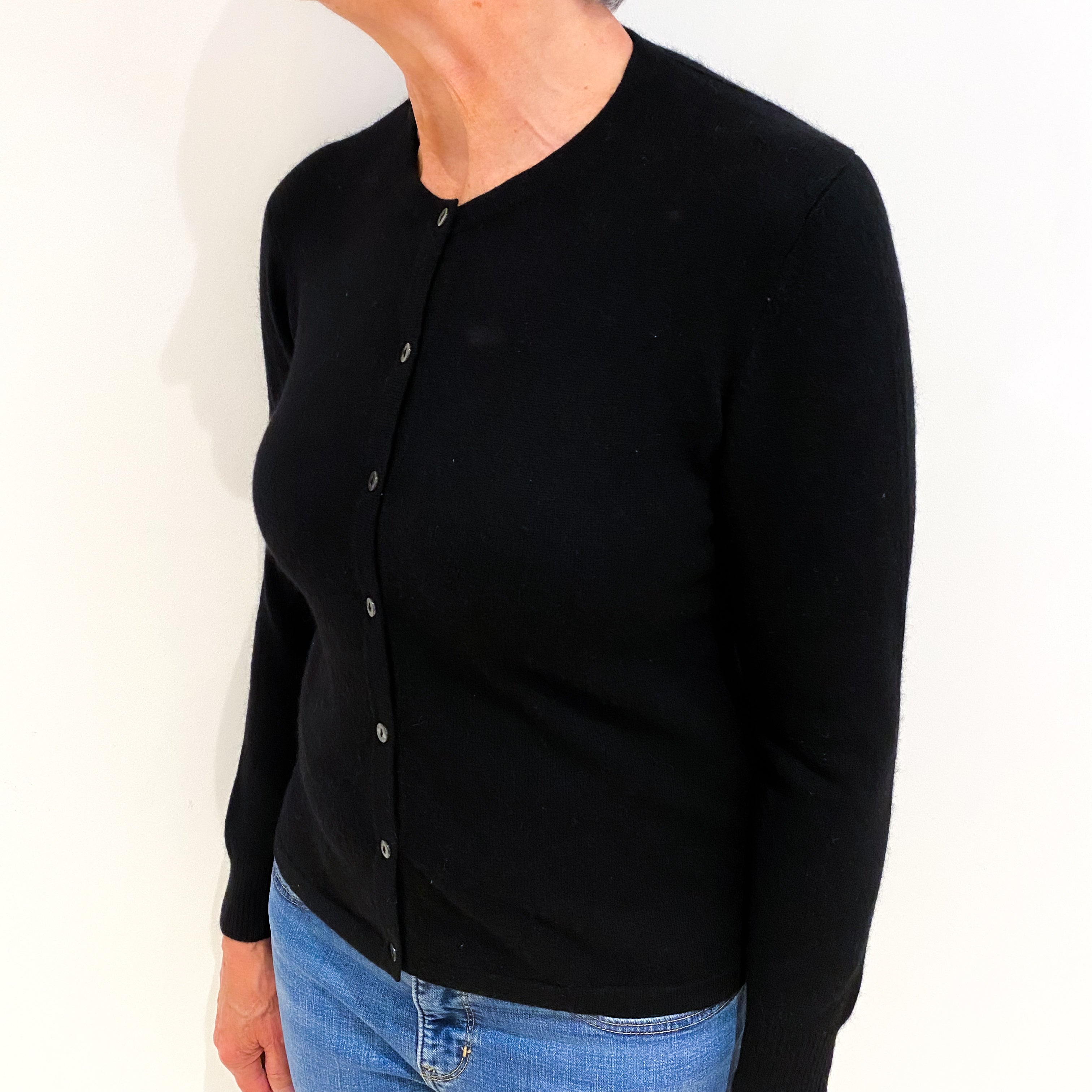 Black Cashmere Crew Neck Cardigan Medium