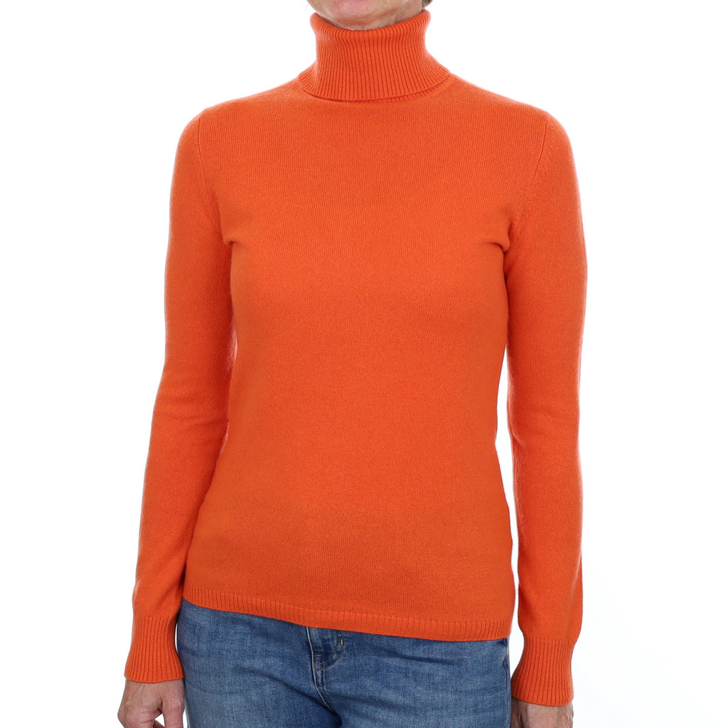 Tangerine Orange Cashmere Polo Neck Jumper Small