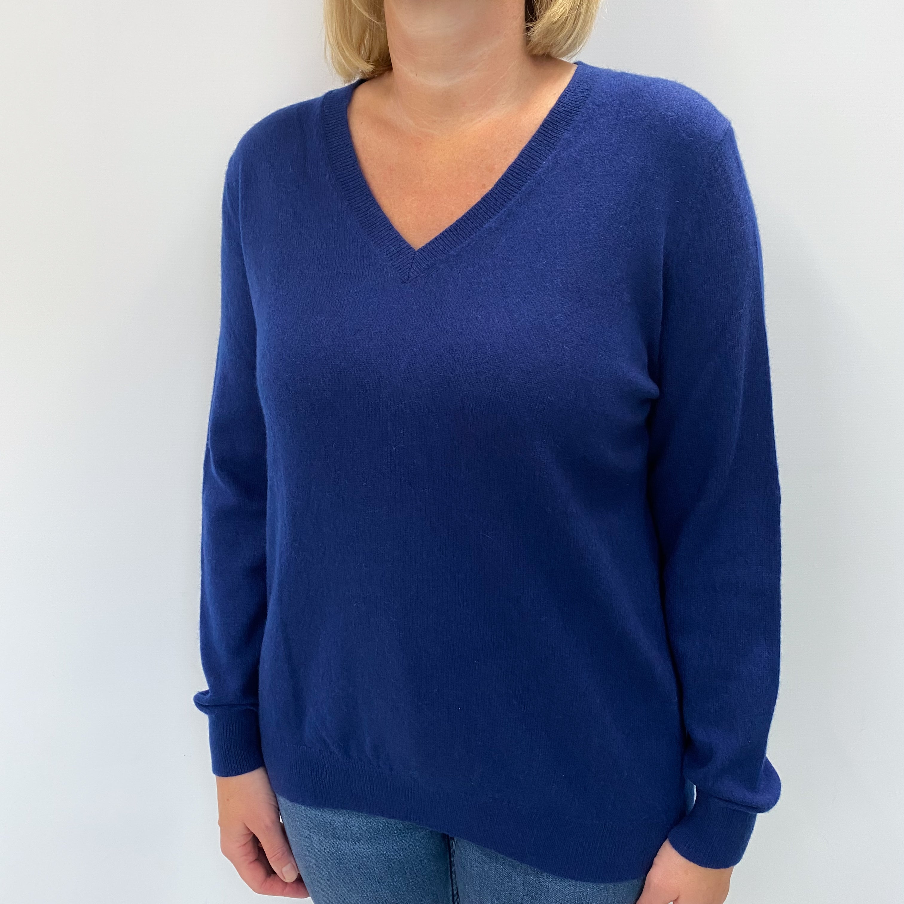 French Navy Cashmere V Neck Jumper Large