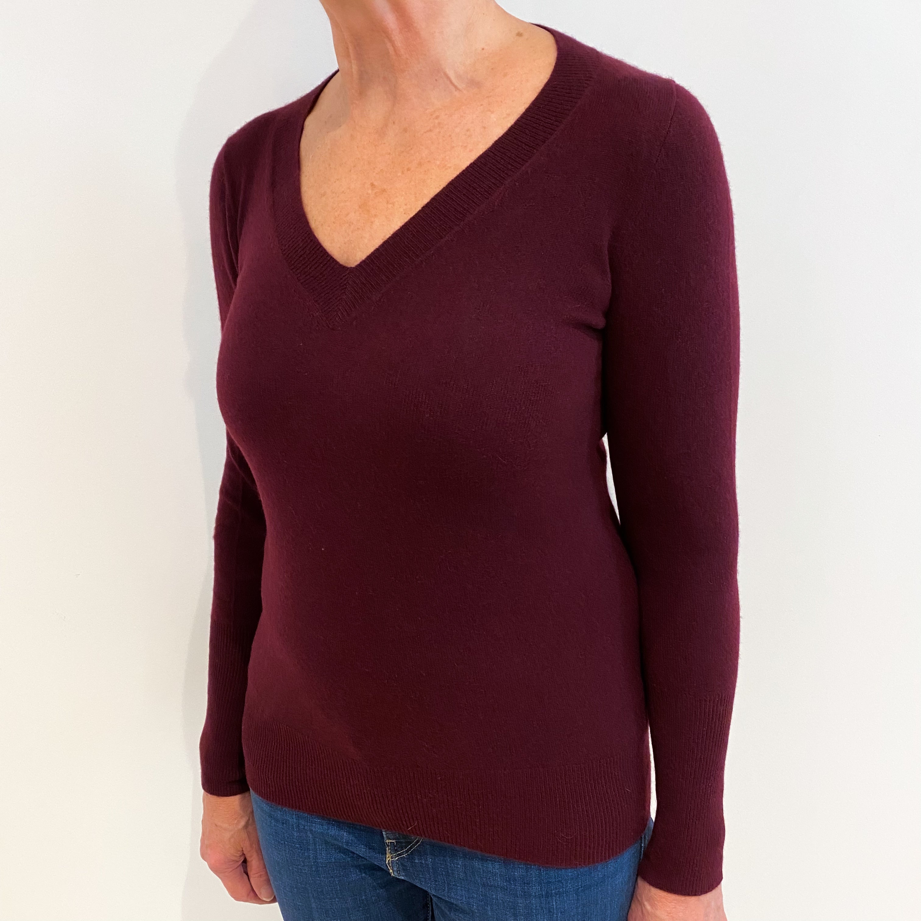 Mulberry Purple Cashmere V Neck Jumper Medium