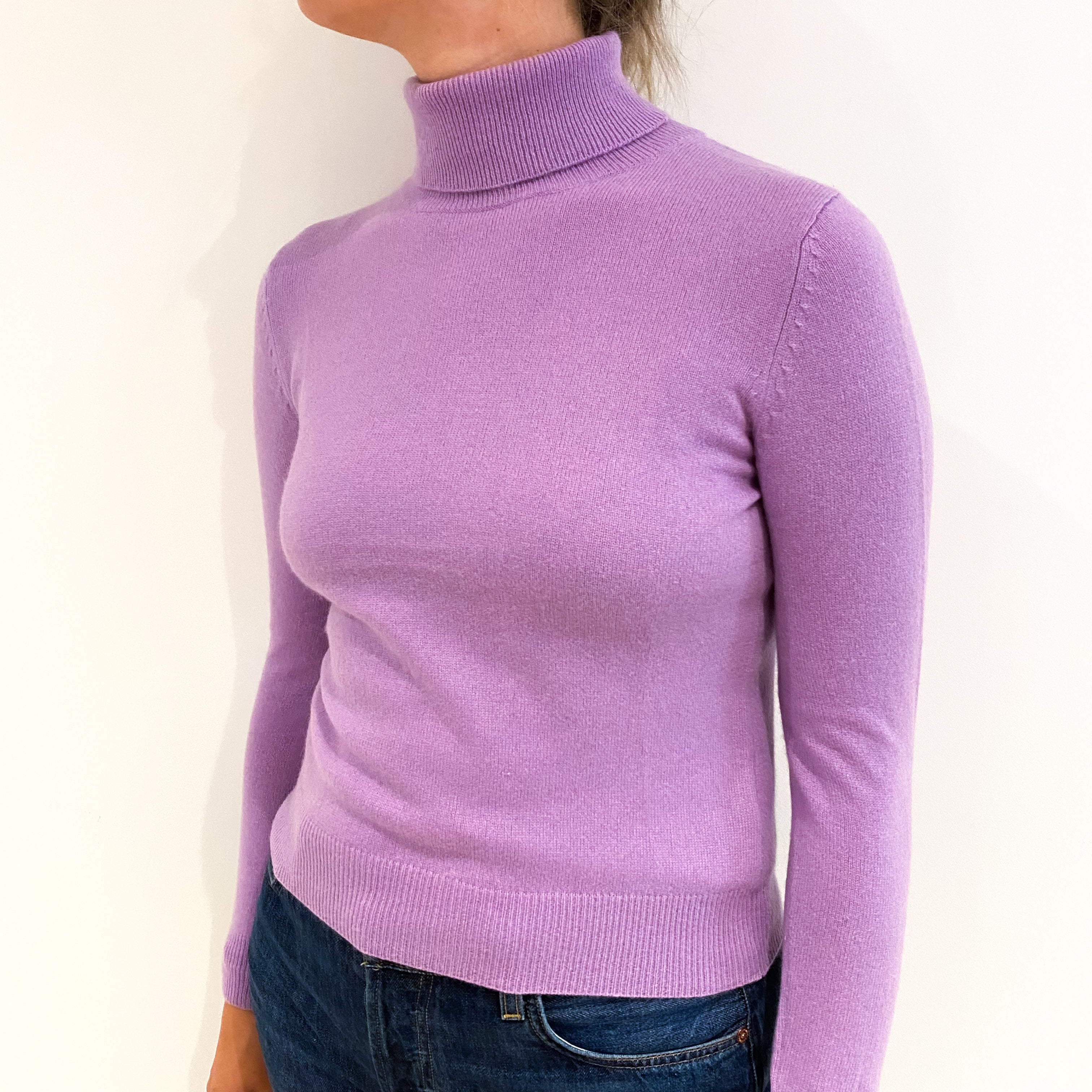 Lilac Purple Cashmere Polo Neck Jumper Small