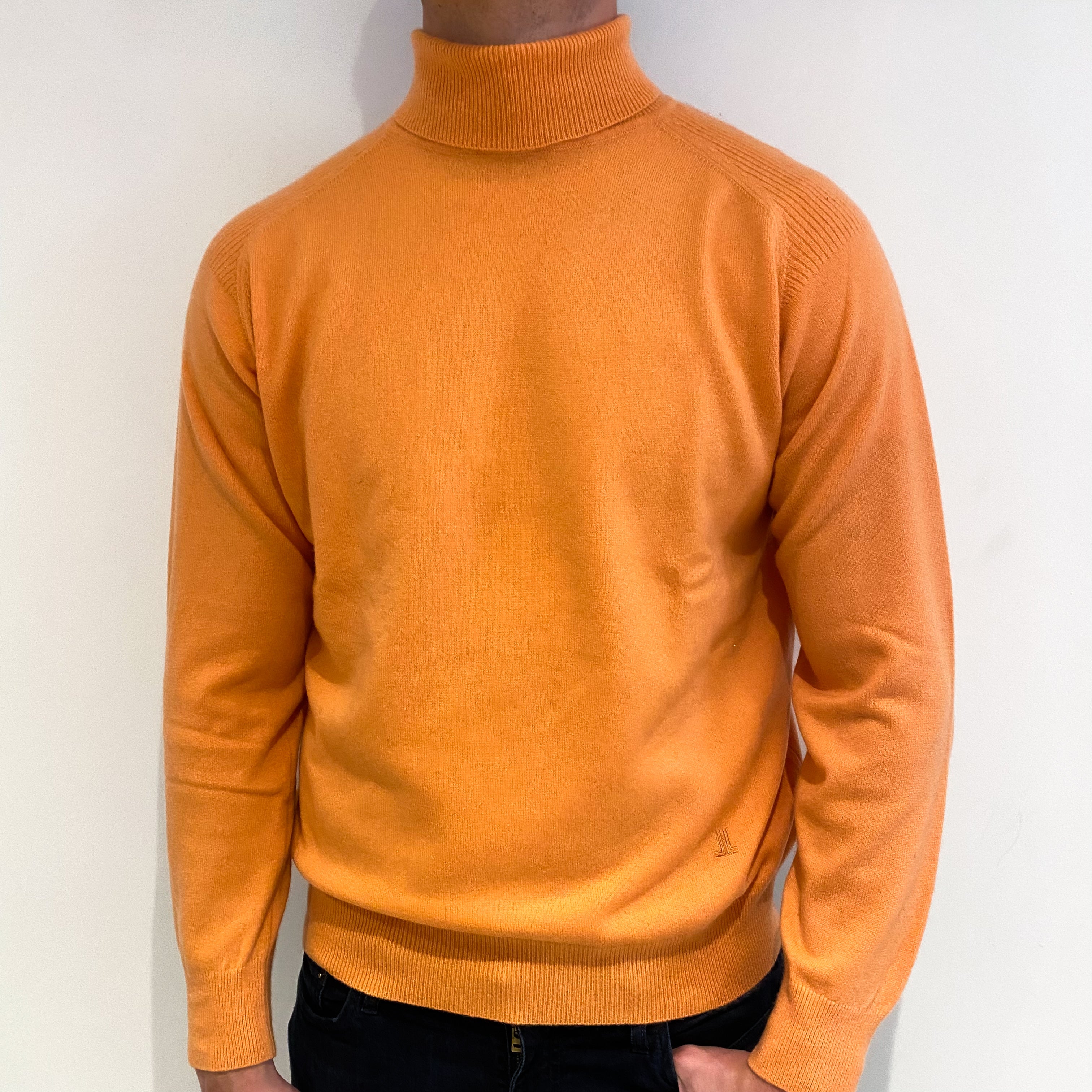 Men's Peach Cashmere Polo Neck Jumper Extra Large
