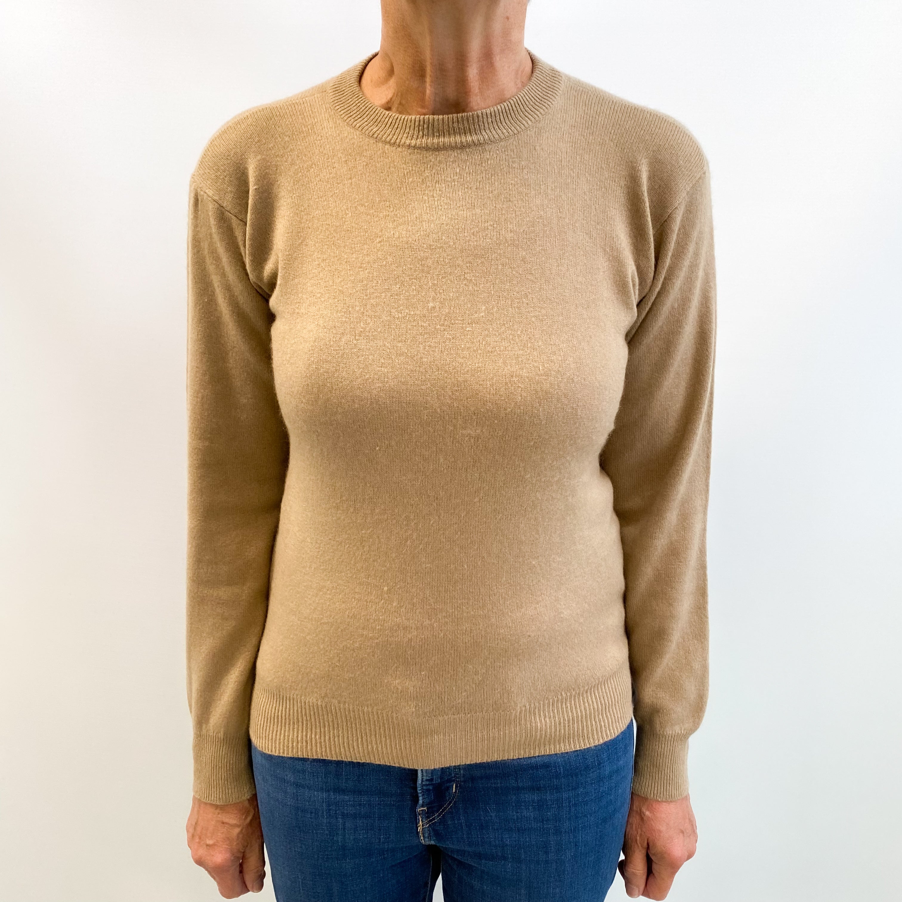 Toffee Brown Cashmere Crew Neck Jumper Medium