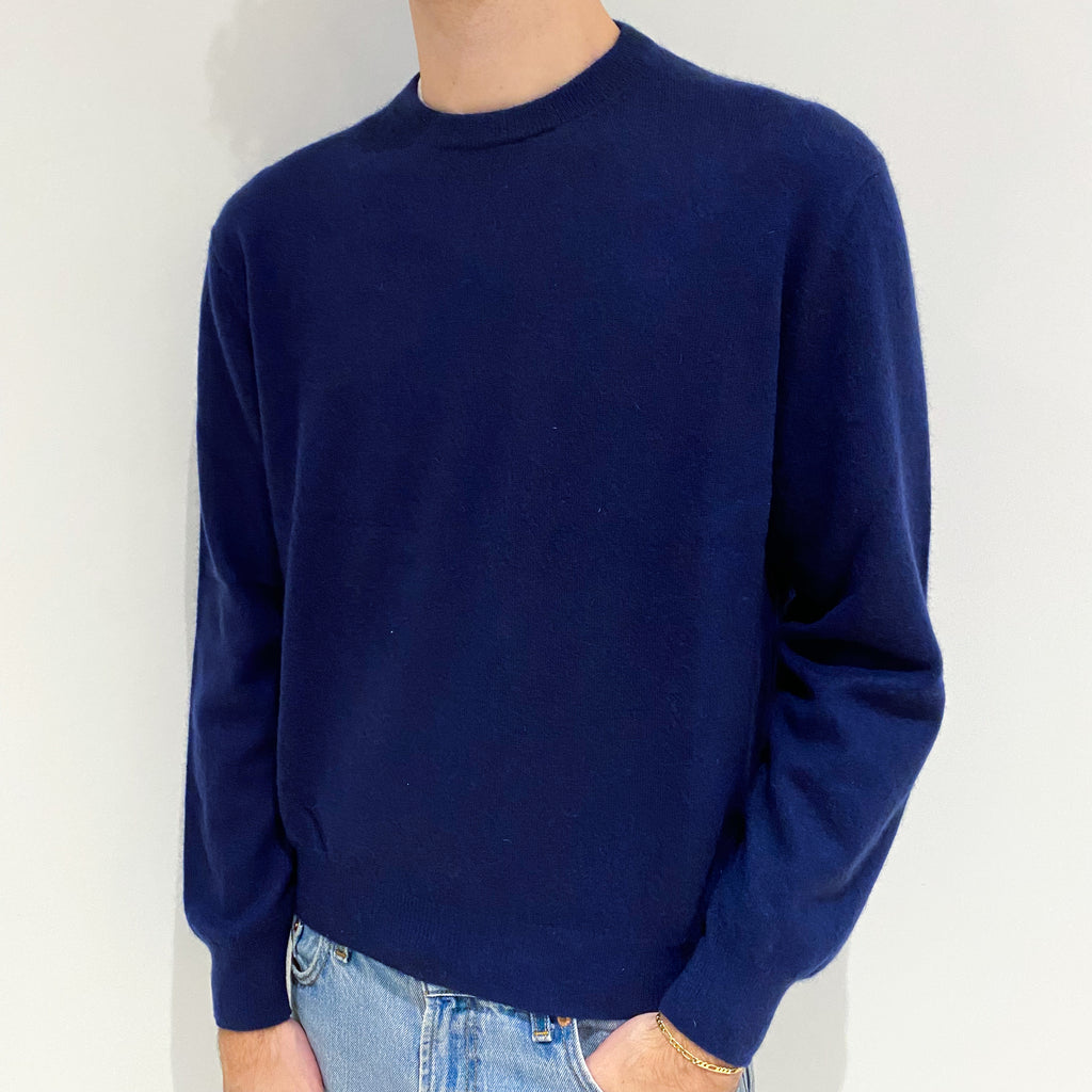 Men's Navy Blue Cashmere Crew Neck Jumper Large