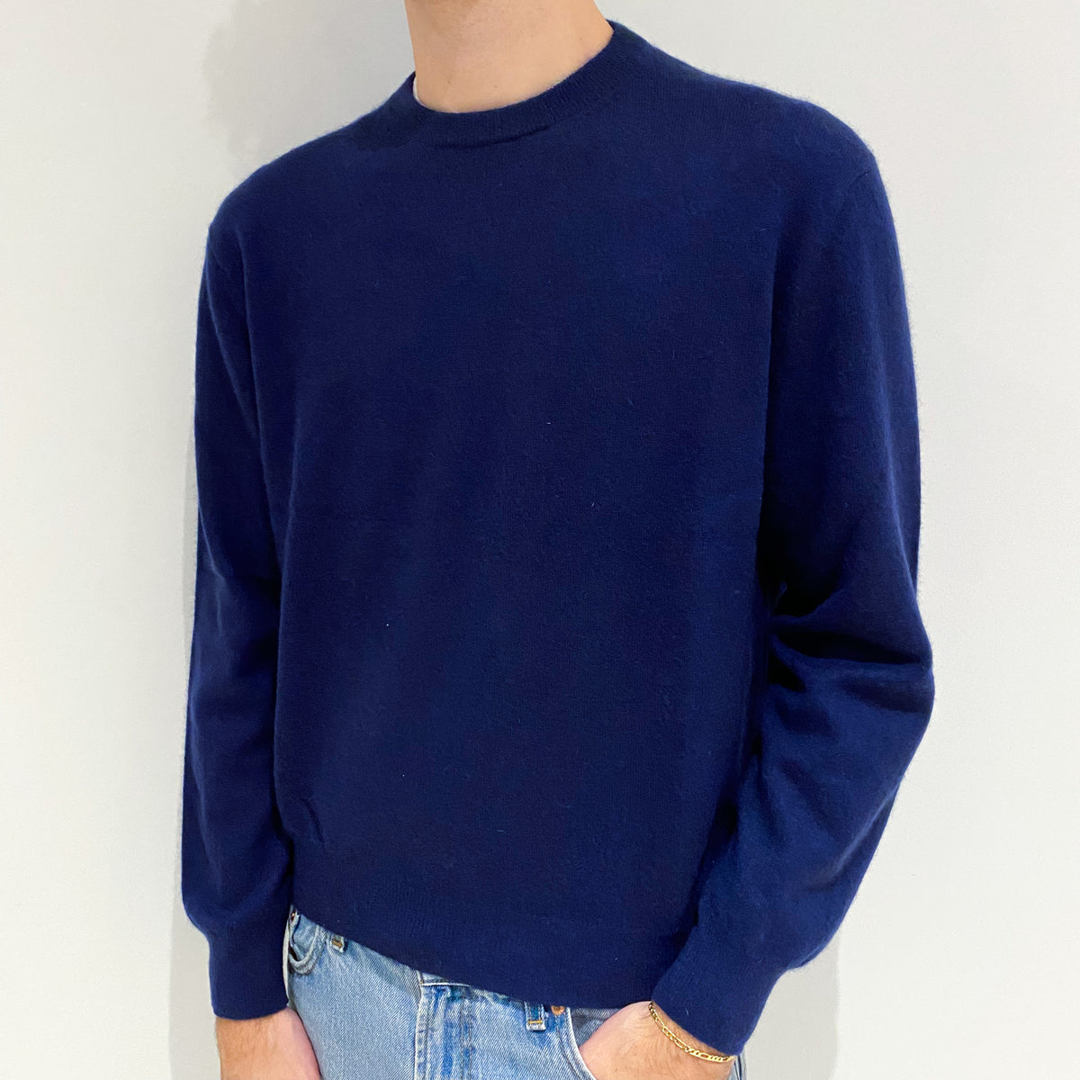 Men's Navy Blue Cashmere Crew Neck Jumper Large