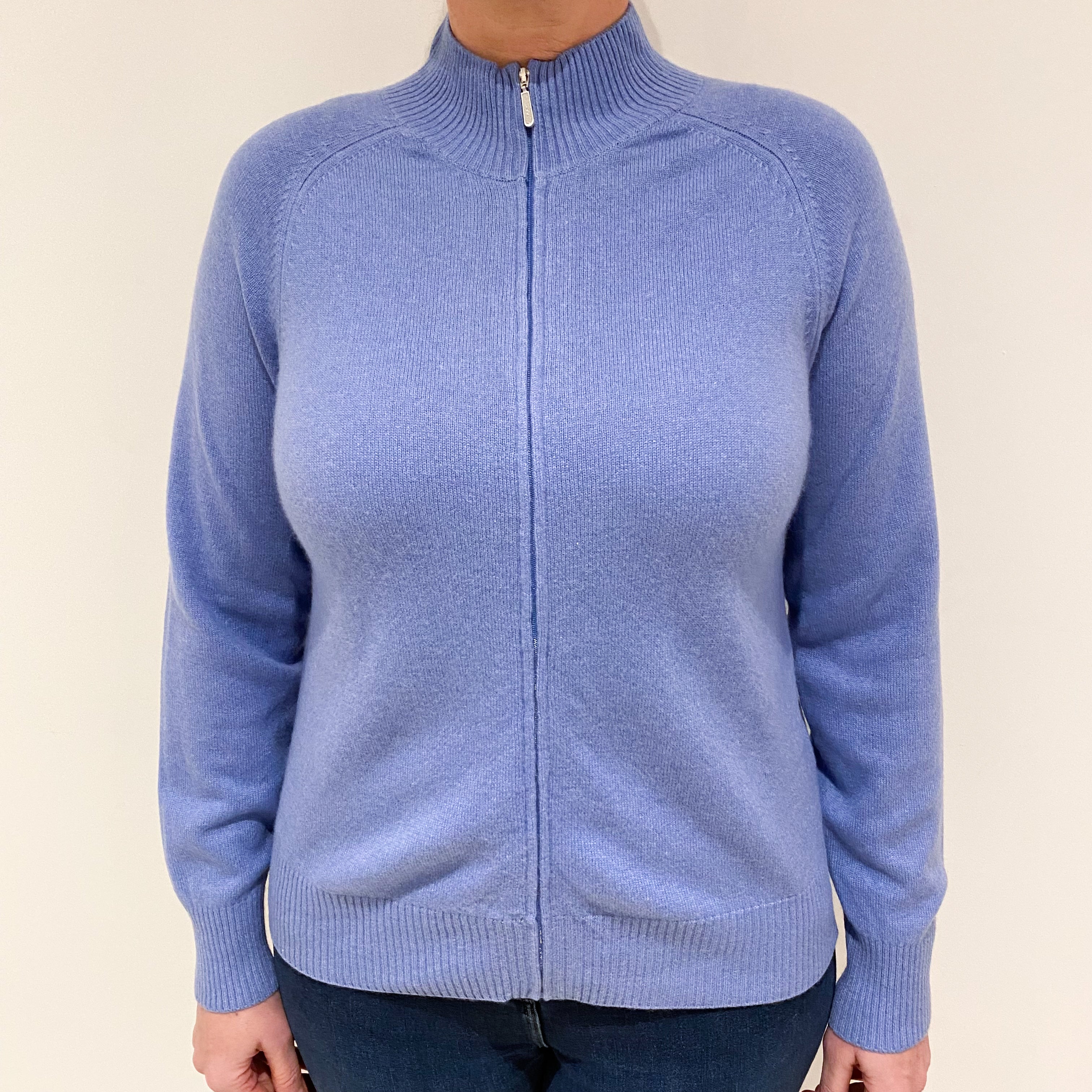 Orvis Cornflower Blue Cashmere Zip Up Cardigan Large