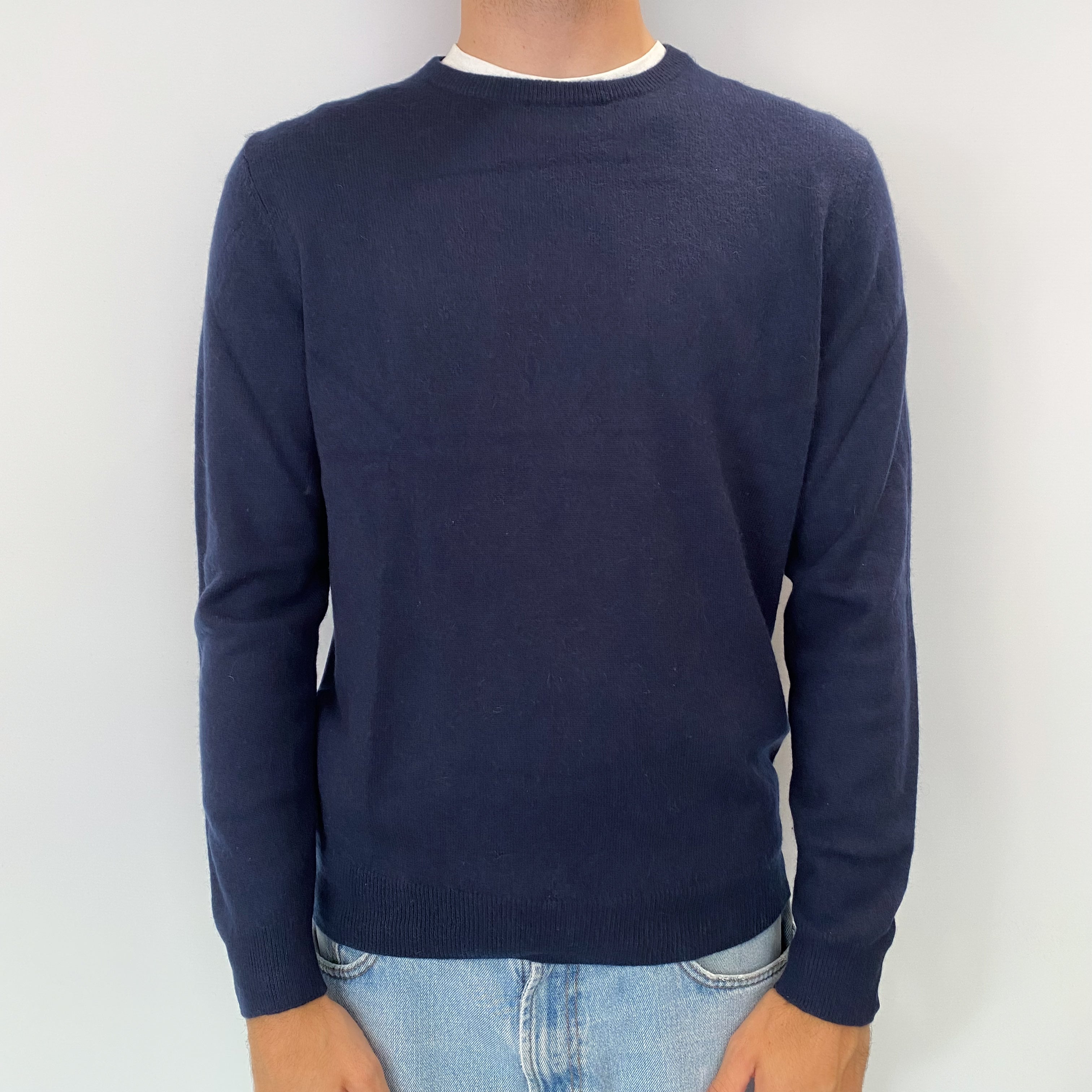 Men's Navy Blue Cashmere Crew Neck Jumper Medium