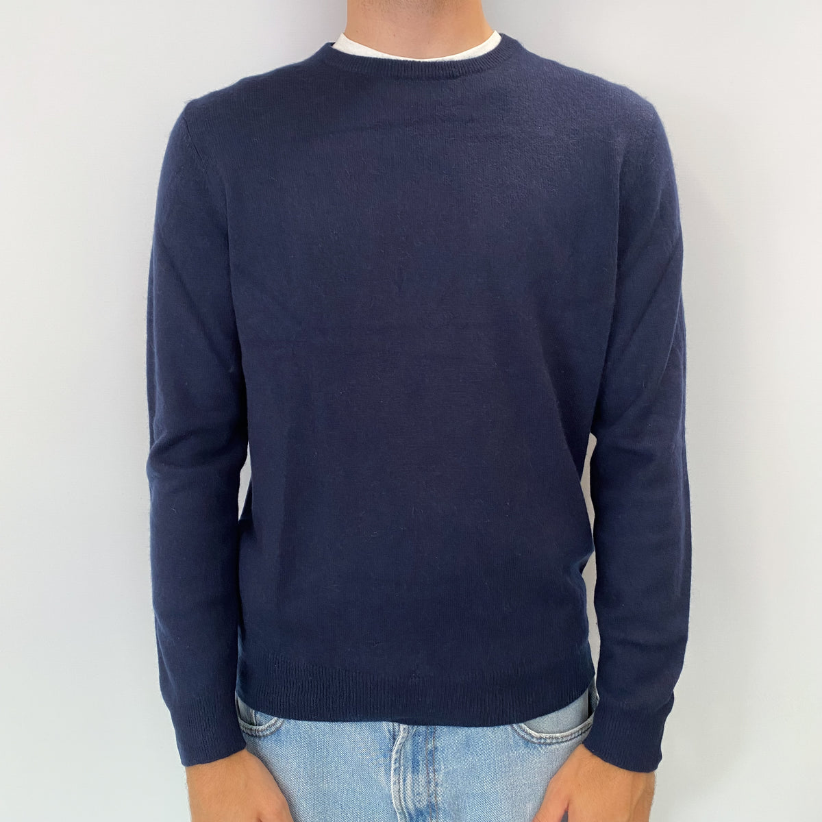 Men's Navy Blue Cashmere Crew Neck Jumper Medium