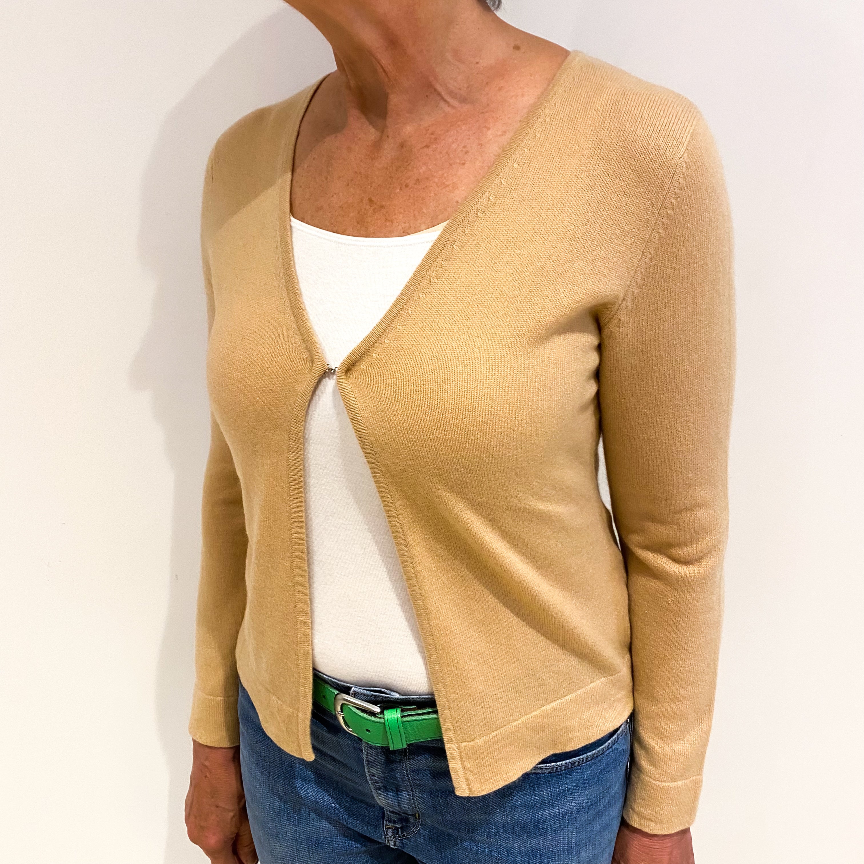 Caramel Brown Cashmere V Neck Cardigan Medium