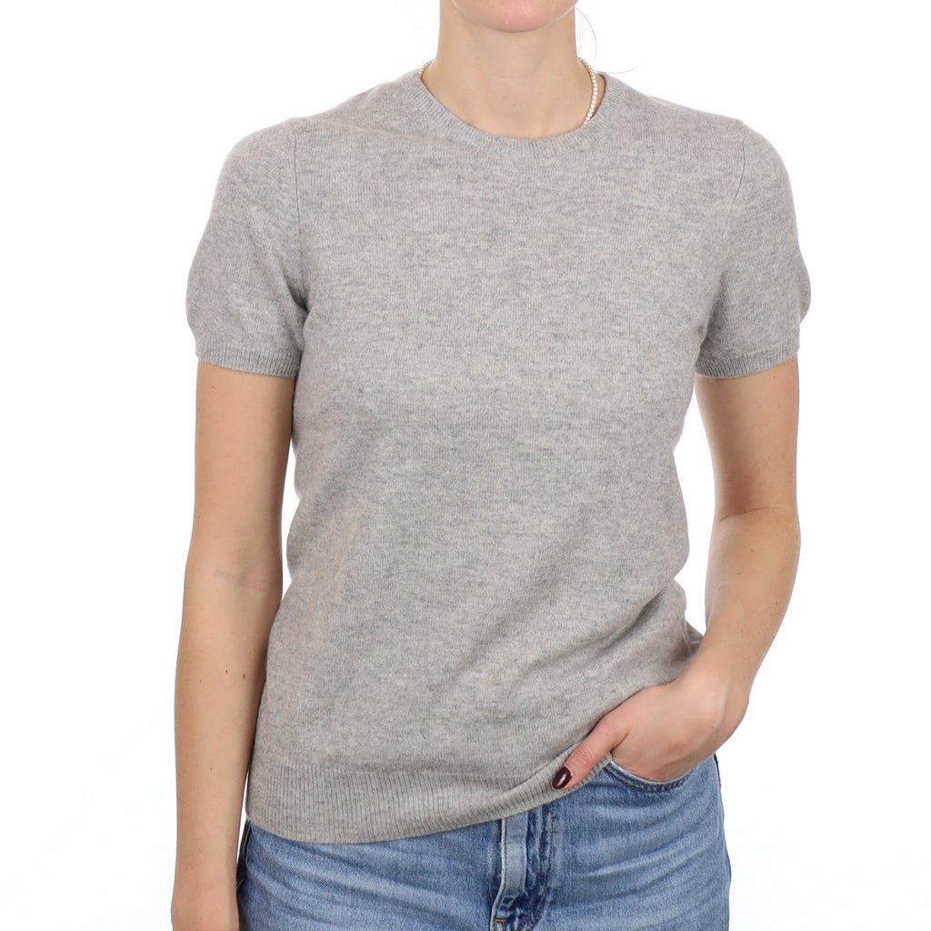 Smoke Grey Cashmere Short Sleeve Crew Neck Jumper Small