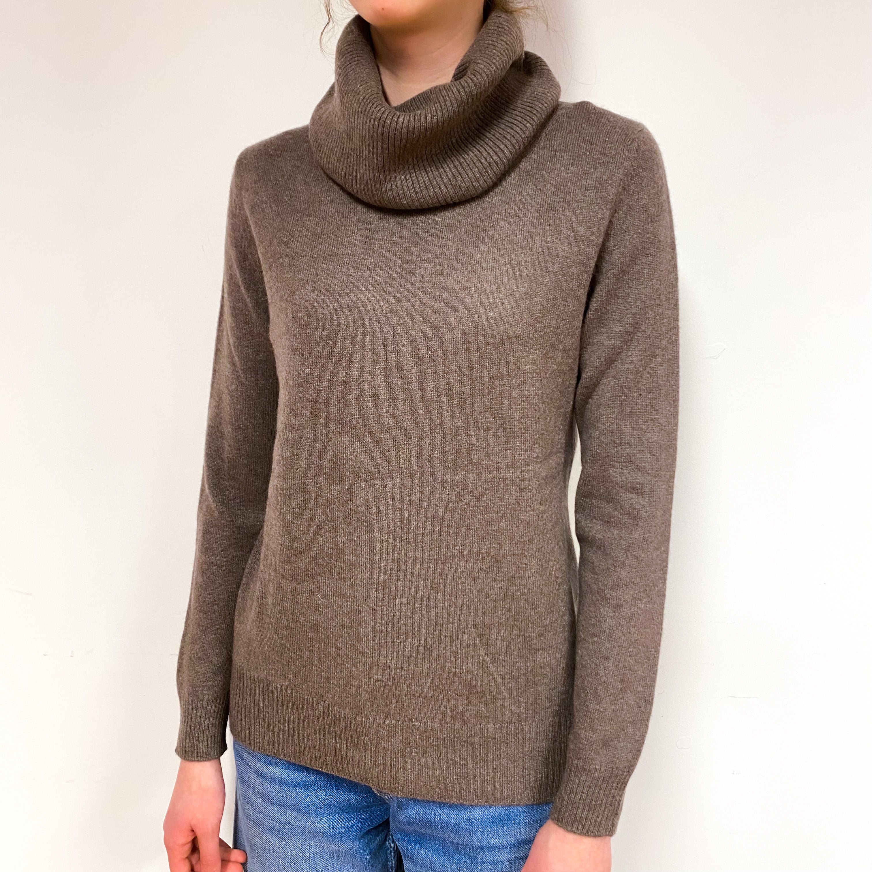 Coffee Brown Cashmere Cowl Neck Jumper Extra Small