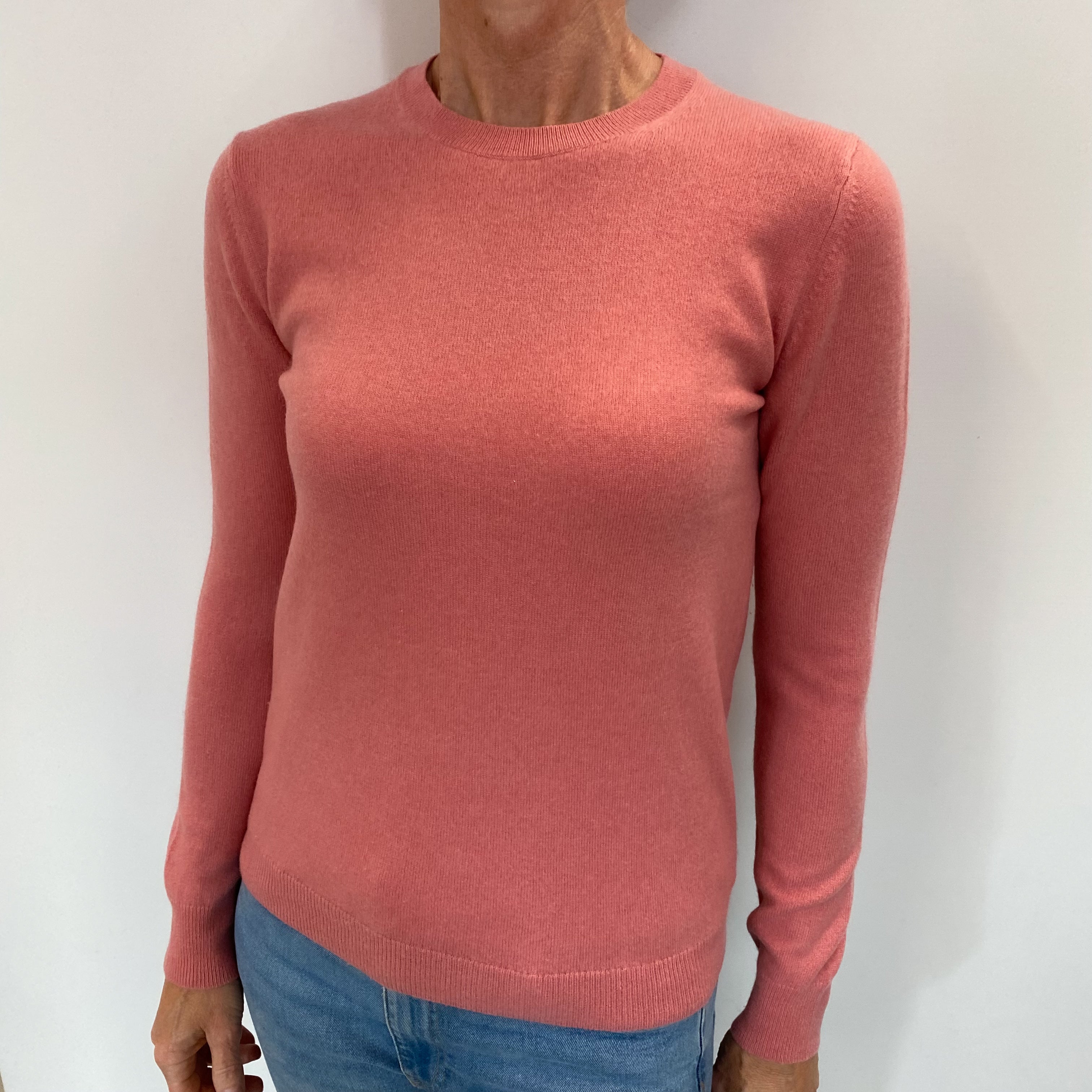 Coral Pink Cashmere Crew Neck Jumper Small