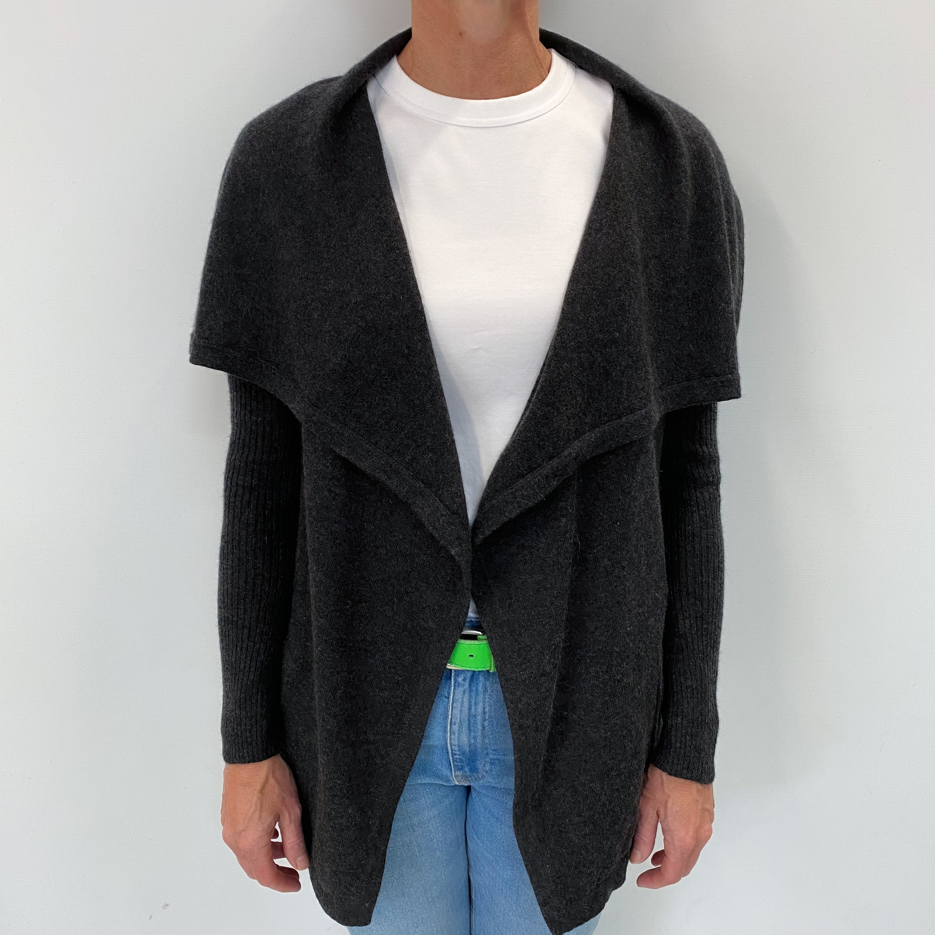 Theory Charcoal Grey Cashmere Edge To Edge Cardigan Small
