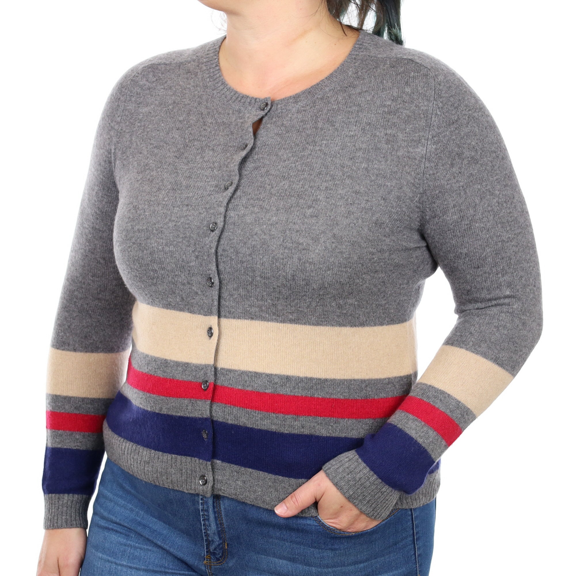 Slate Grey Cashmere Crew Neck Cardigan Large