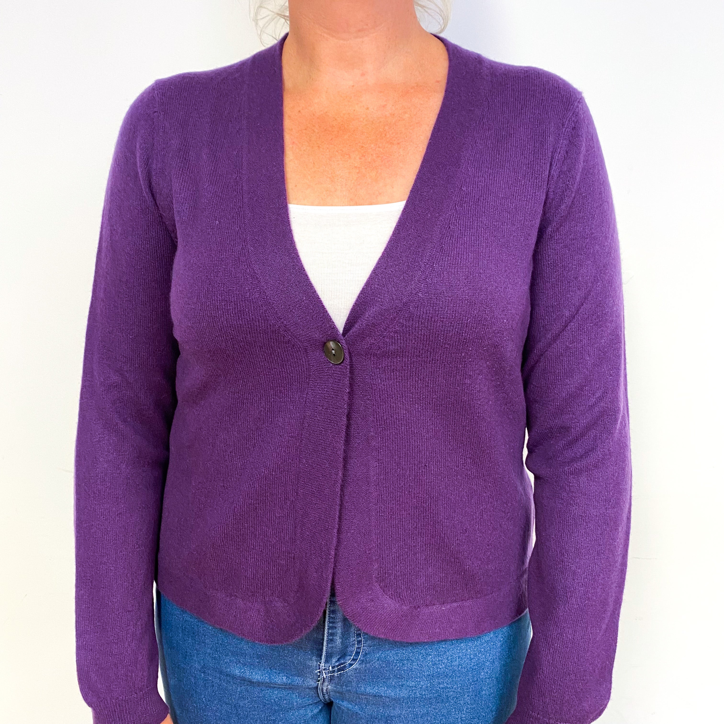 Blueberry Purple Cashmere V-Neck Cardigan Large