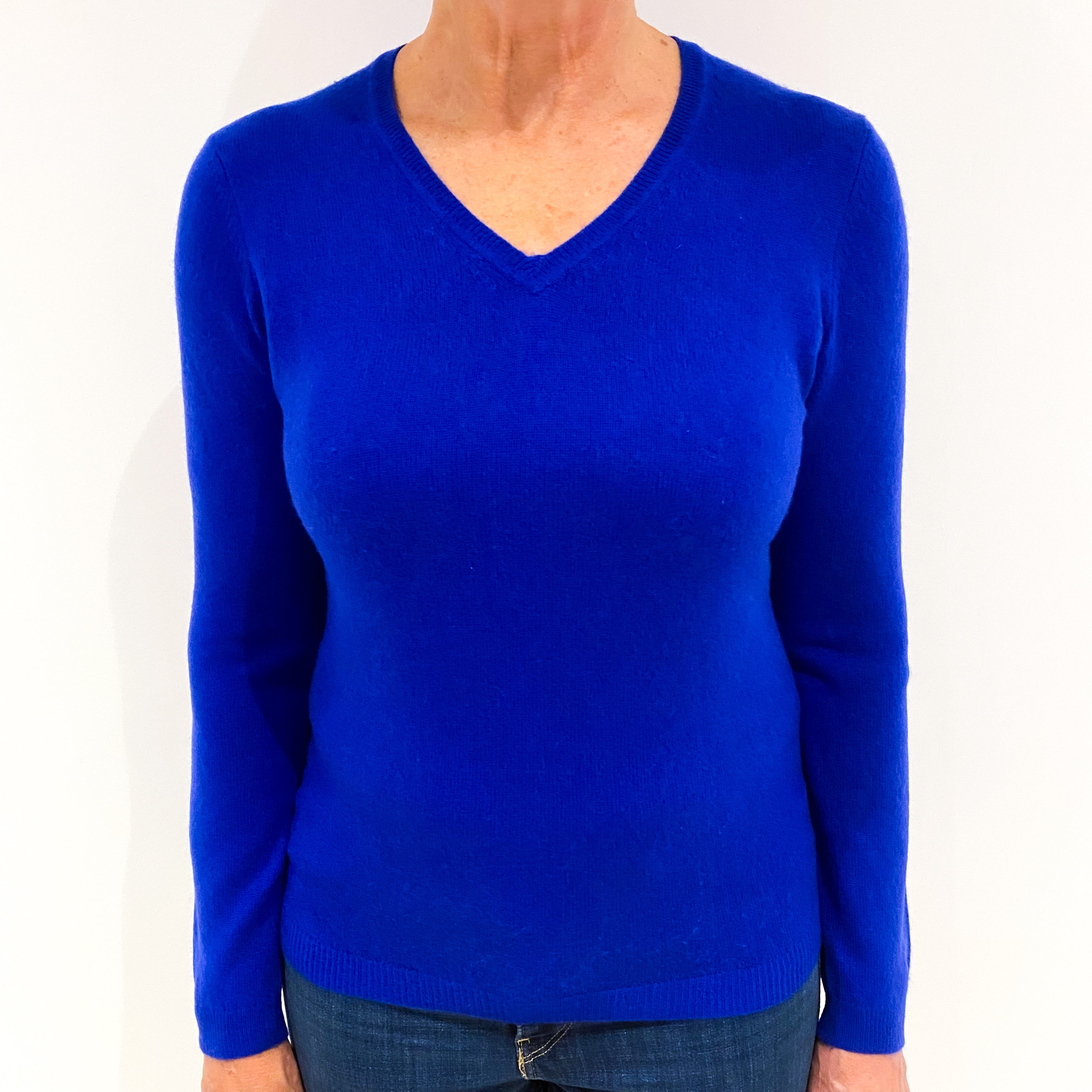 Cobalt Blue Cashmere V-Neck Jumper Medium