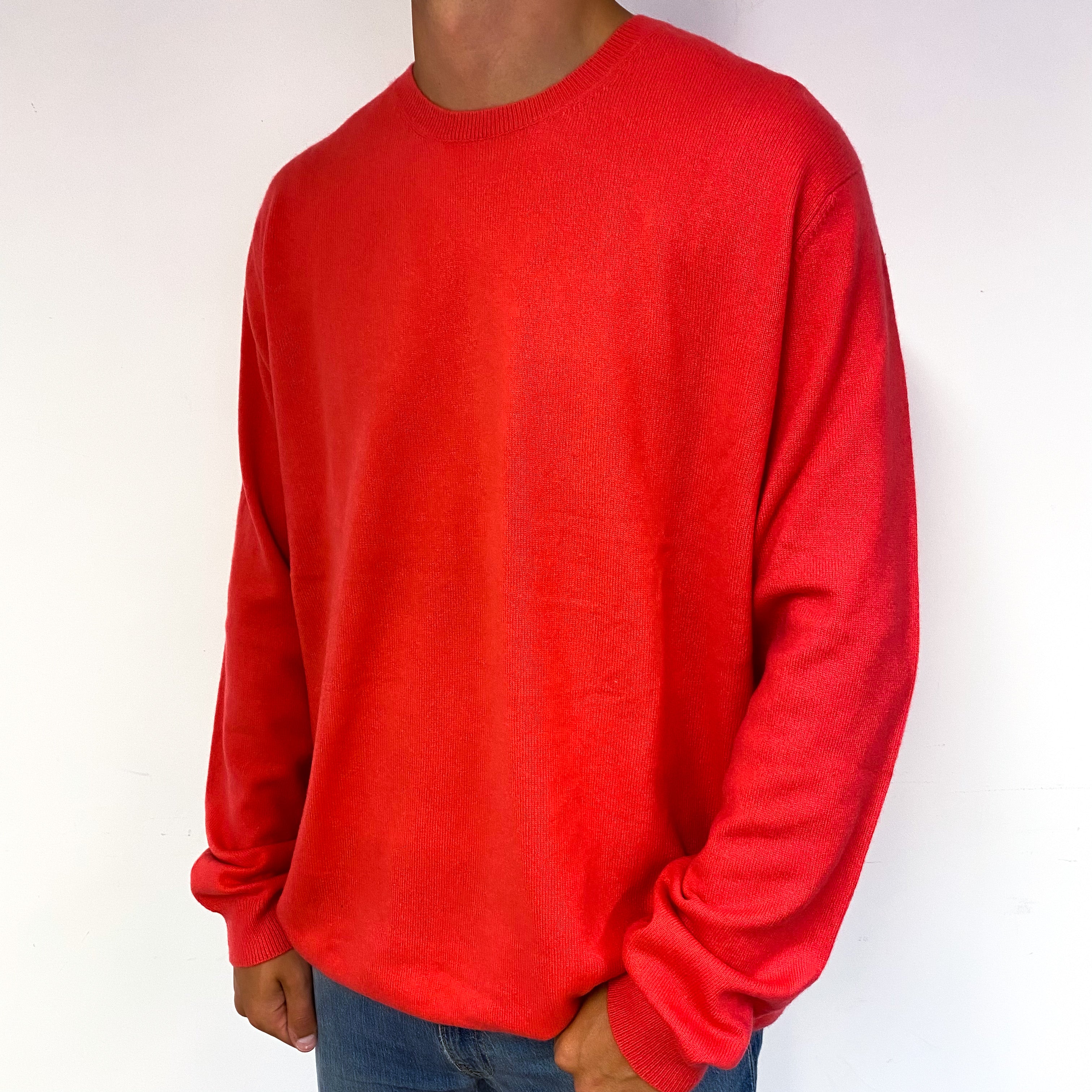 Men's Bright Cranberry Pink Cashmere Crew Neck Jumper XXXL