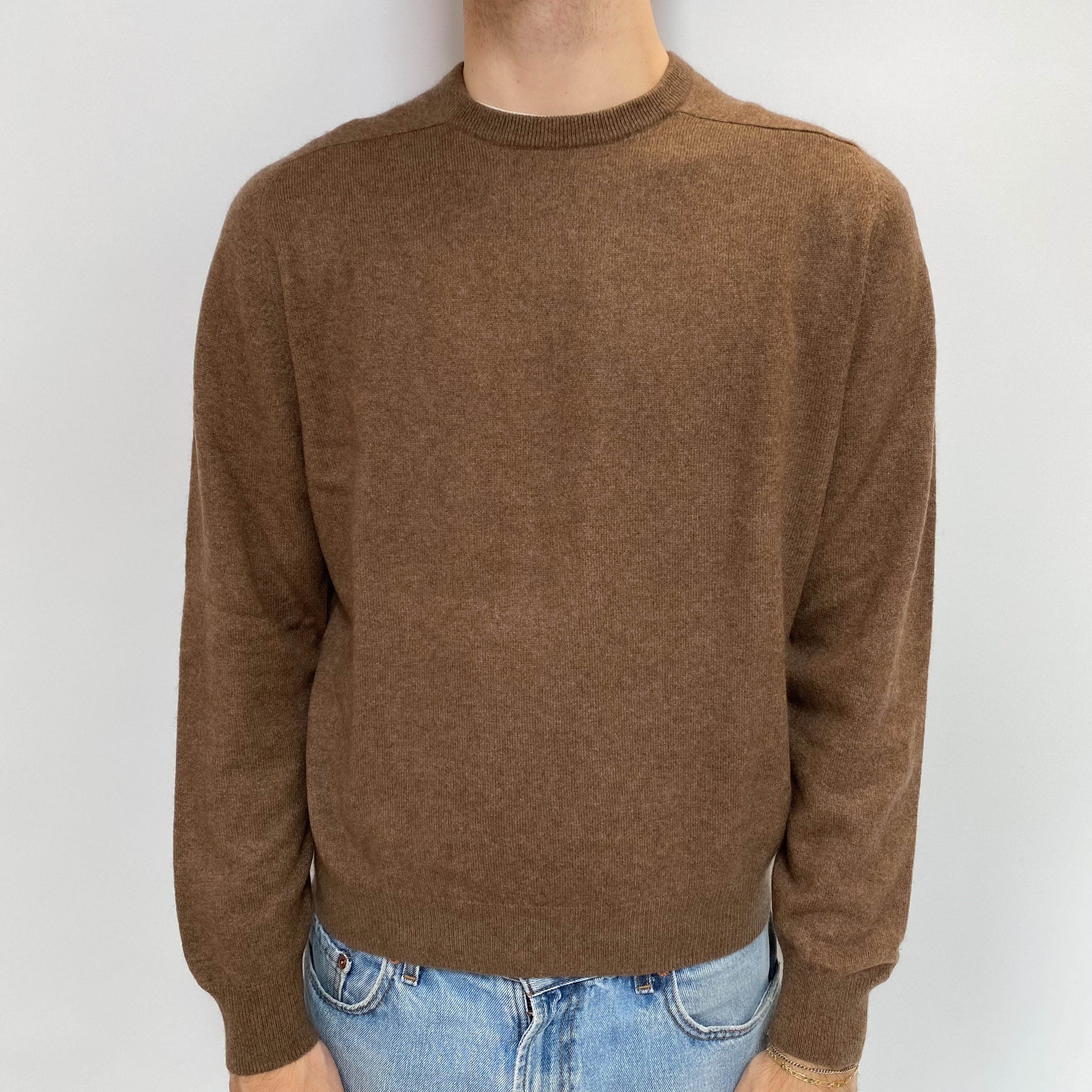 Men's Mocha Brown Cashmere Crew Neck Jumper Large