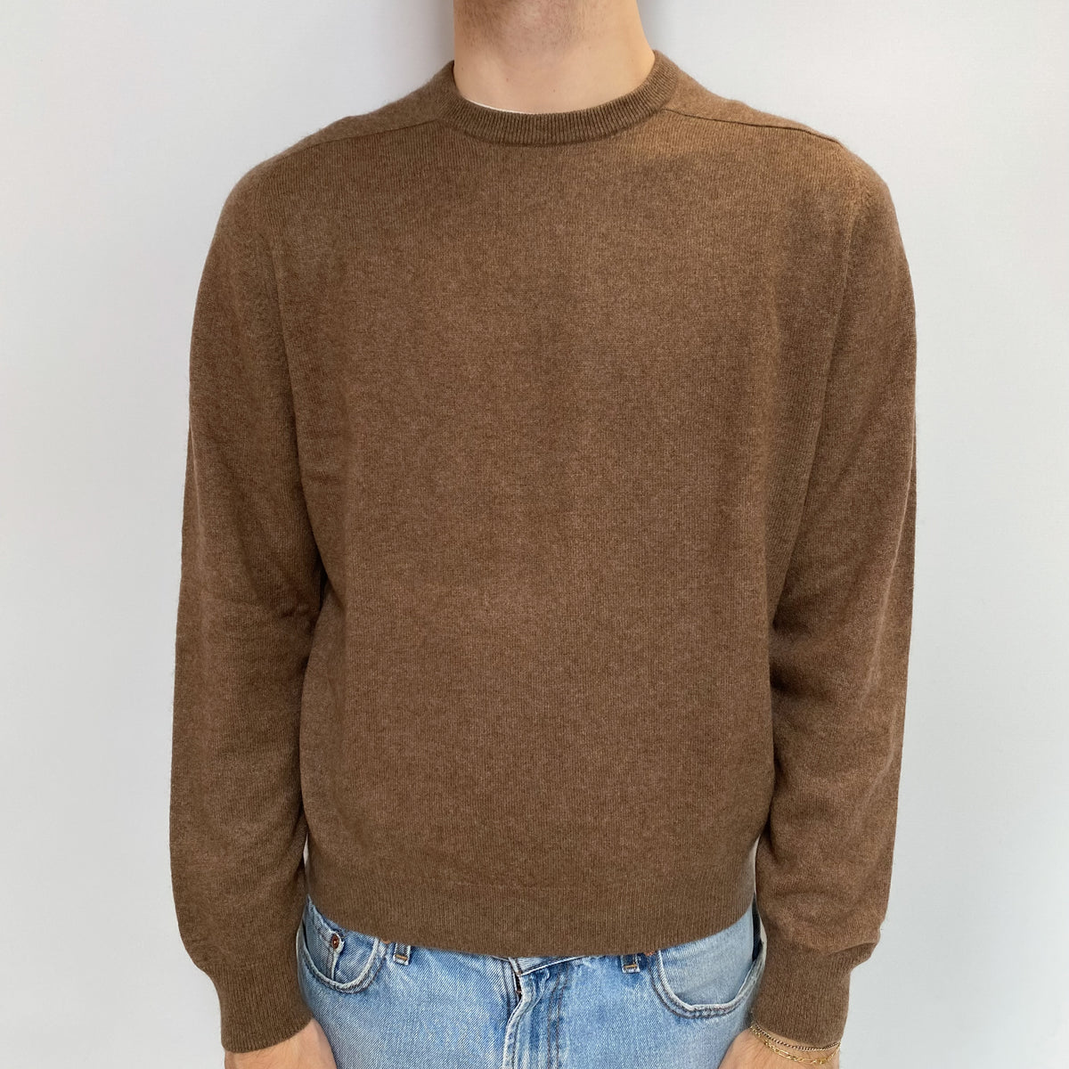 Men's Mocha Brown Cashmere Crew Neck Jumper Large