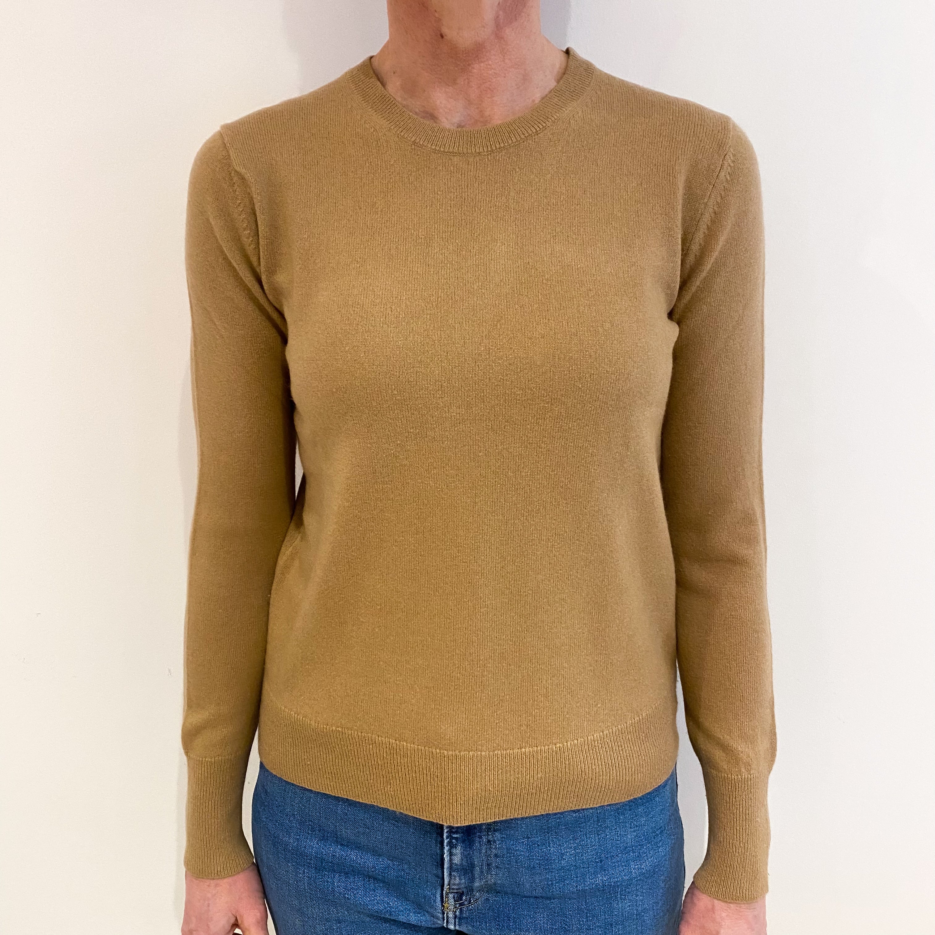 Camel Brown Cashmere Crew Neck Jumper Small