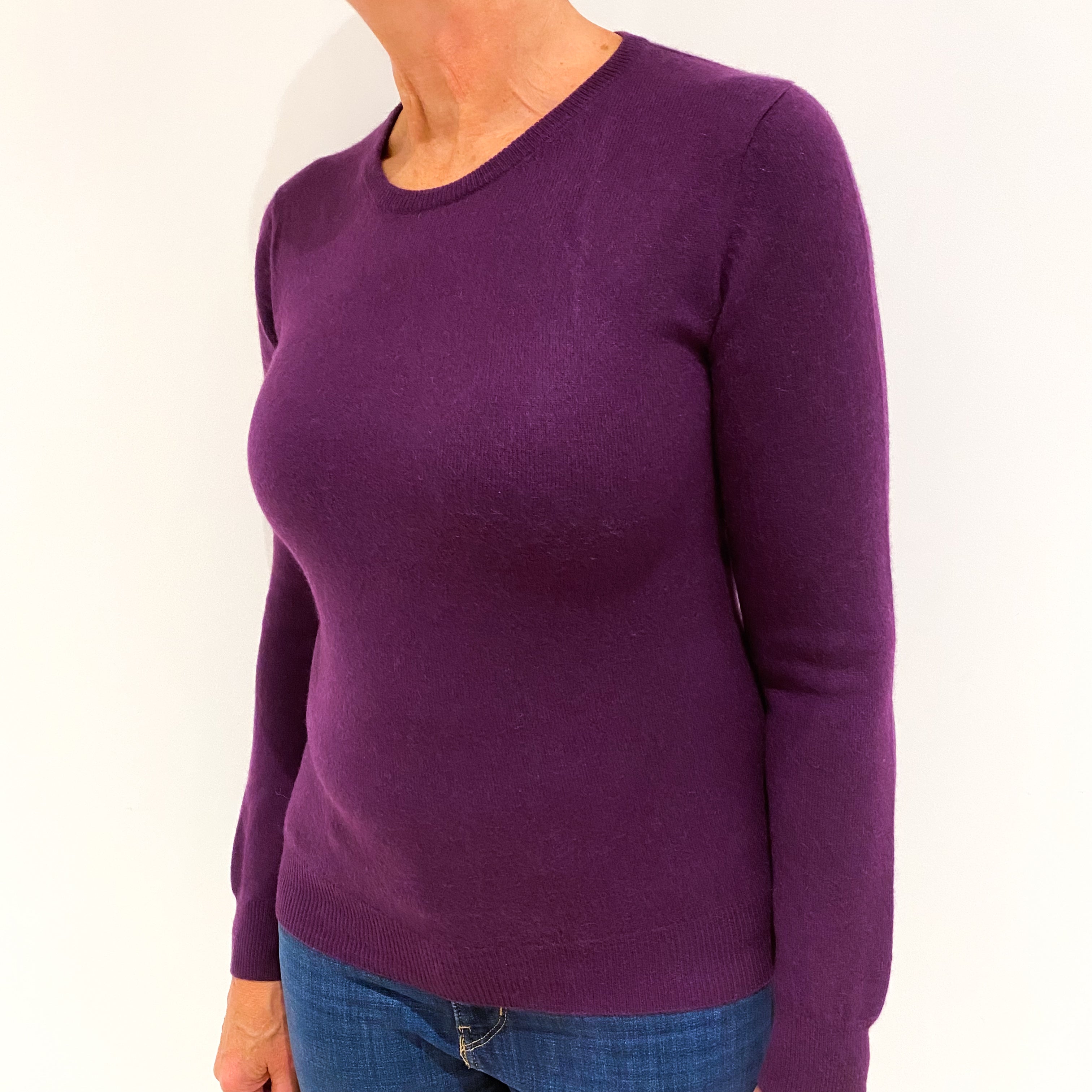 Plum Purple Cashmere Crew Neck Jumper Medium